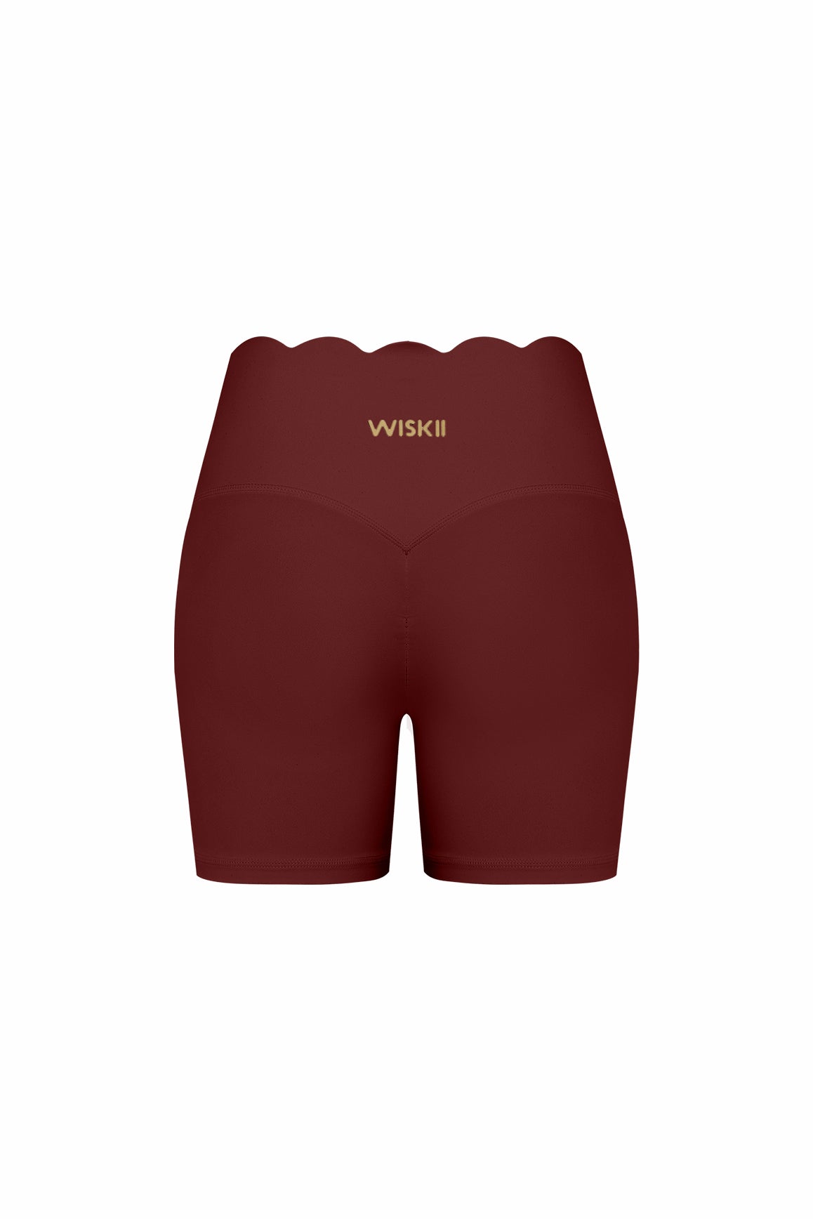WISKII high-waist scallop scrunch shorts in lightweight fabric, featuring a stylish scalloped hem and flattering fit.