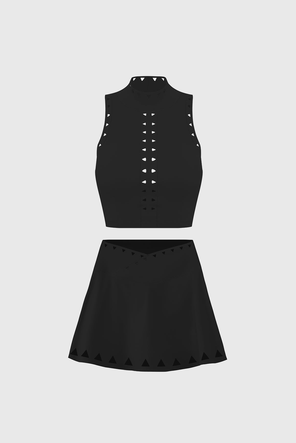 WISKII High Neck Laser Cut Leisure Bra + WISKII V-waist Laser Cut Tennis Skirt