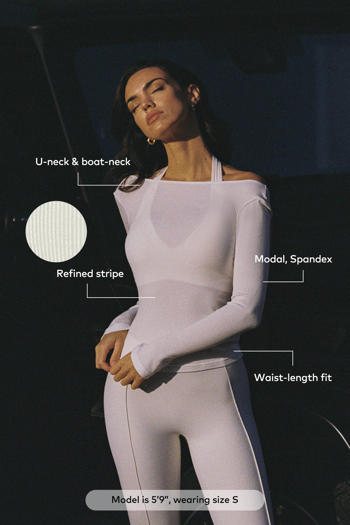 WISKII Duo long sleeve top in soft fabric, shown in a neutral color, featuring a fitted design perfect for casual wear.