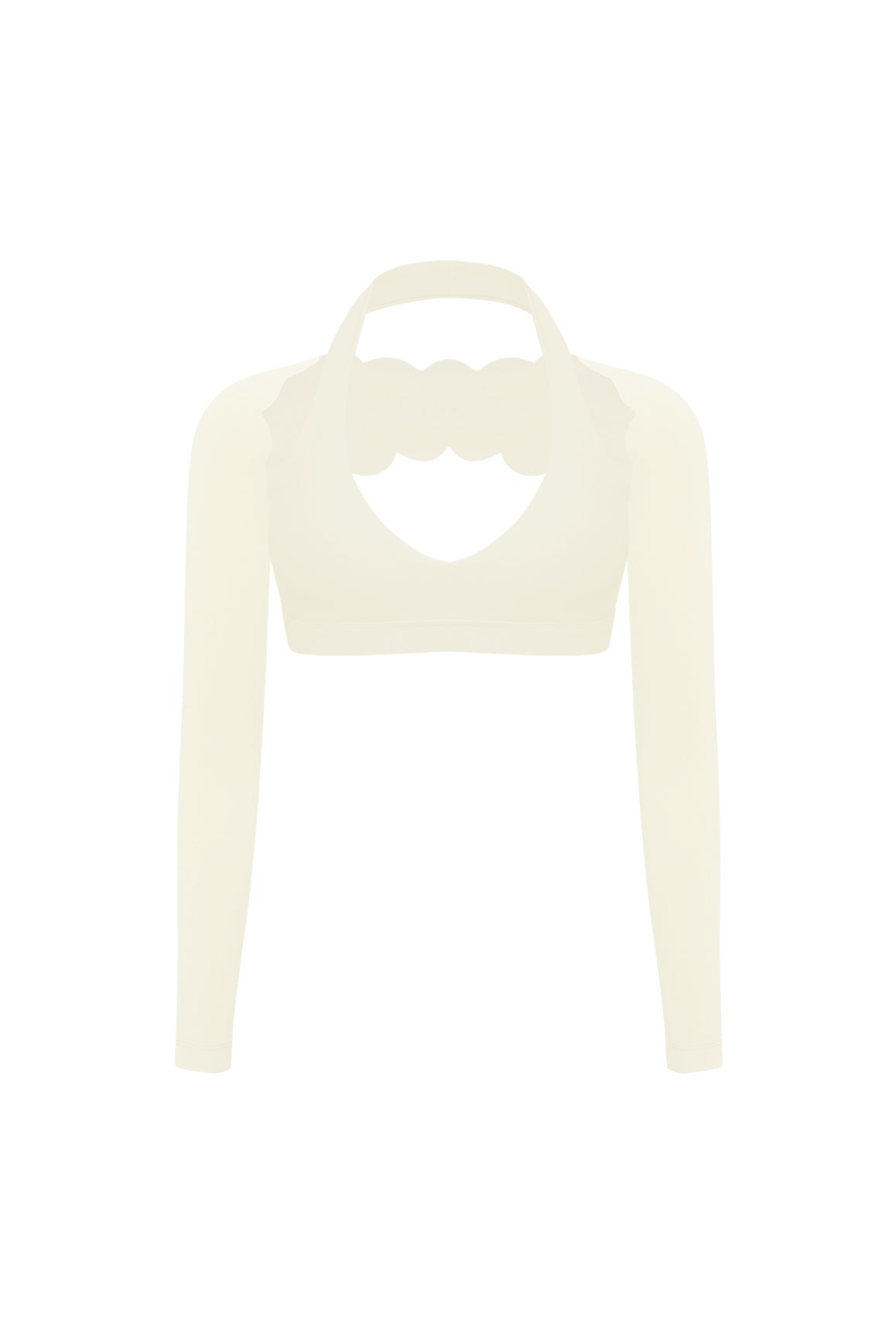 V-Cut Halter Bra & Scalloped Long Sleeve Sports Shrug