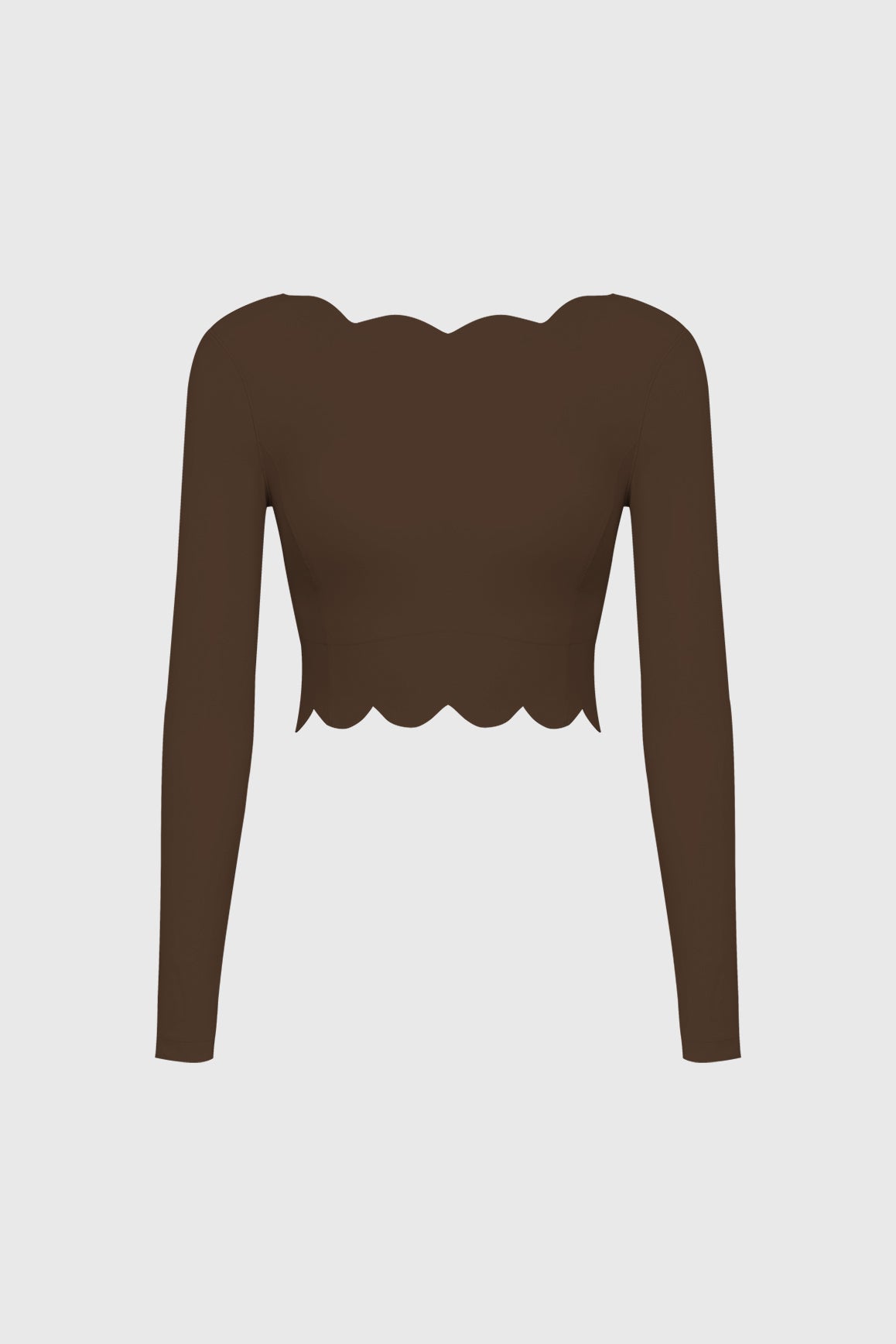 Plunge-Back Scalloped Long Sleeve Crop Top