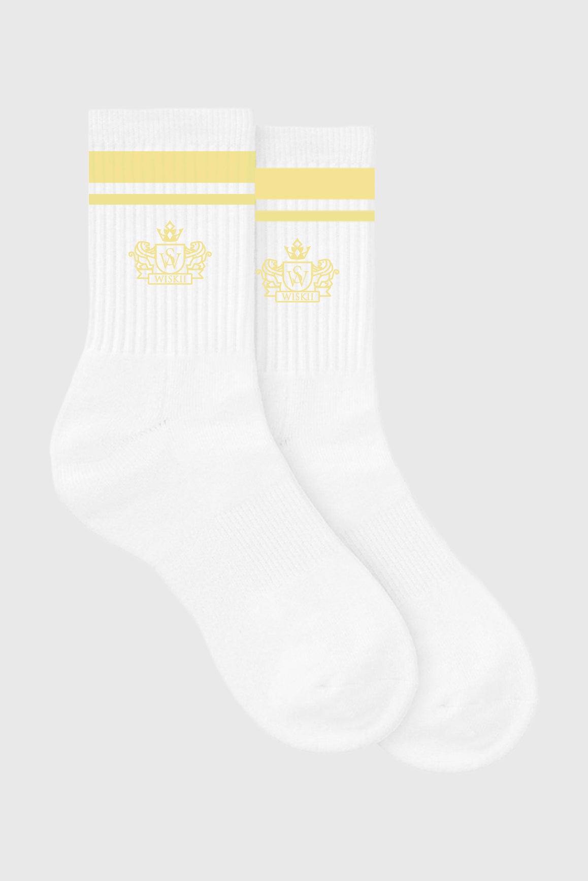 WISKII classic stripe varsity socks in lemon color, featuring bold stripe design, casual accessories for sporty or relaxed outfits.