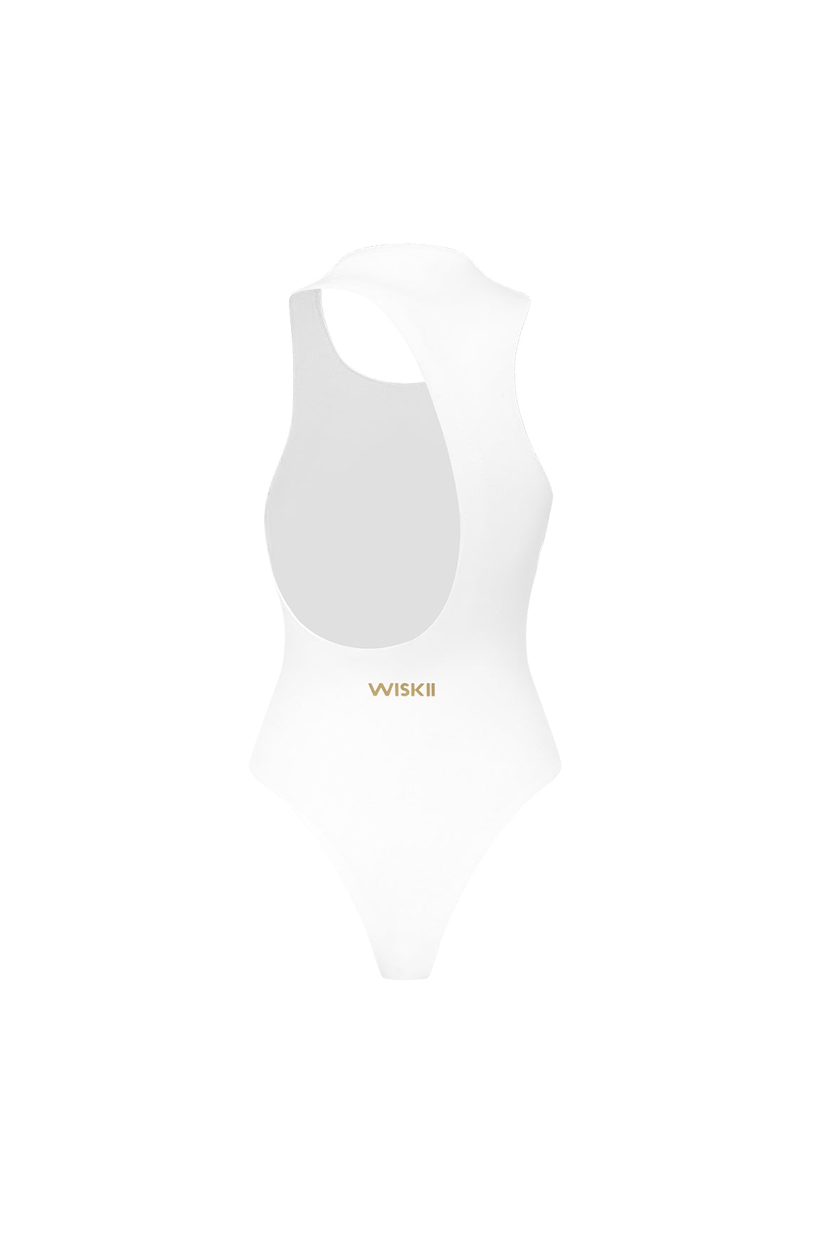 Model wear a Riviera Asymmetrical Back Bodysuit | WISKII Active | Ivory Bodysuit