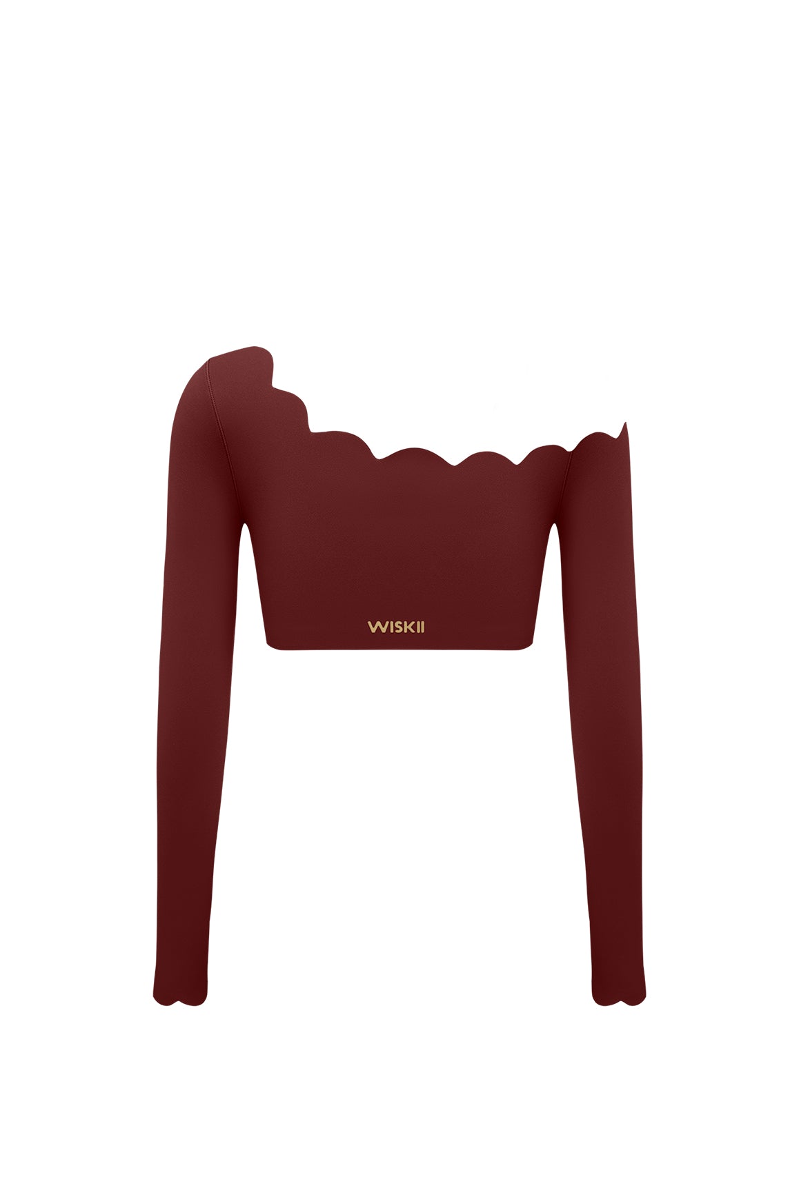 One-shoulder Scallop Long Sleeve Crop Top | Mulled Wine | Yoga Crop Tops | WISKII Active