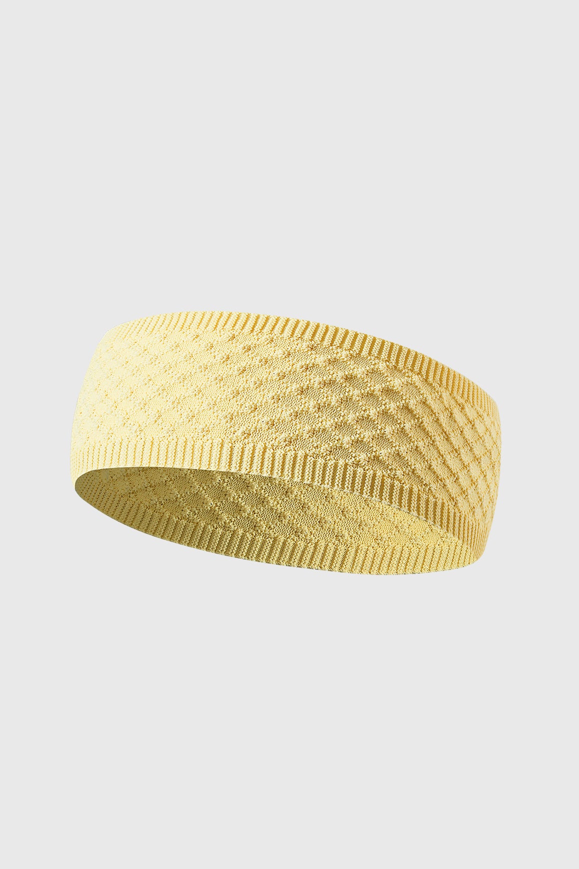 WISKII retro jacquard headband in bright lemon yellow, stylish accessory with intricate woven pattern.
