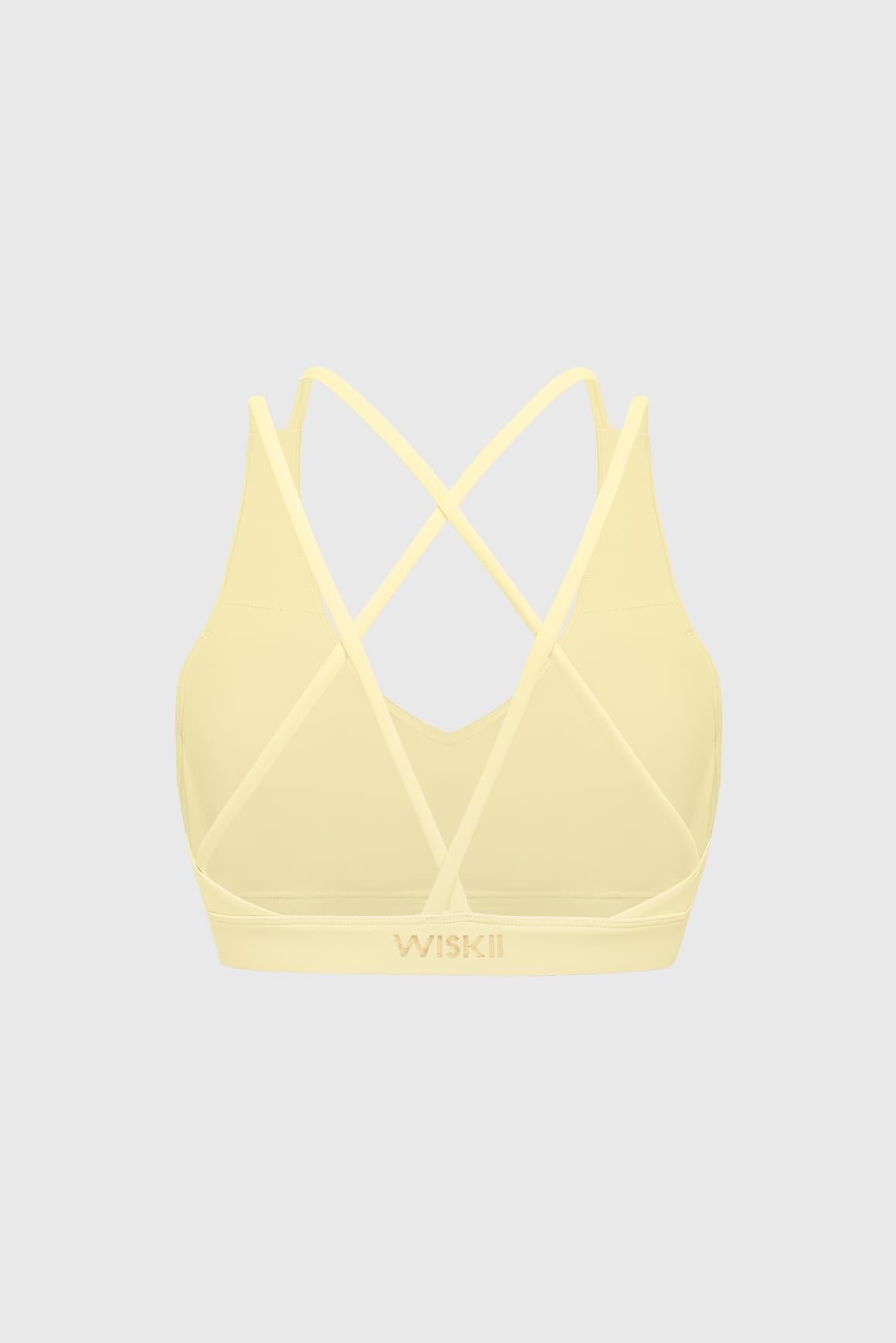 Scoop Neck Crossback Bra | Lemon Drop sports bra featuring a strappy criss-cross back and scoop neckline | WISKII Active