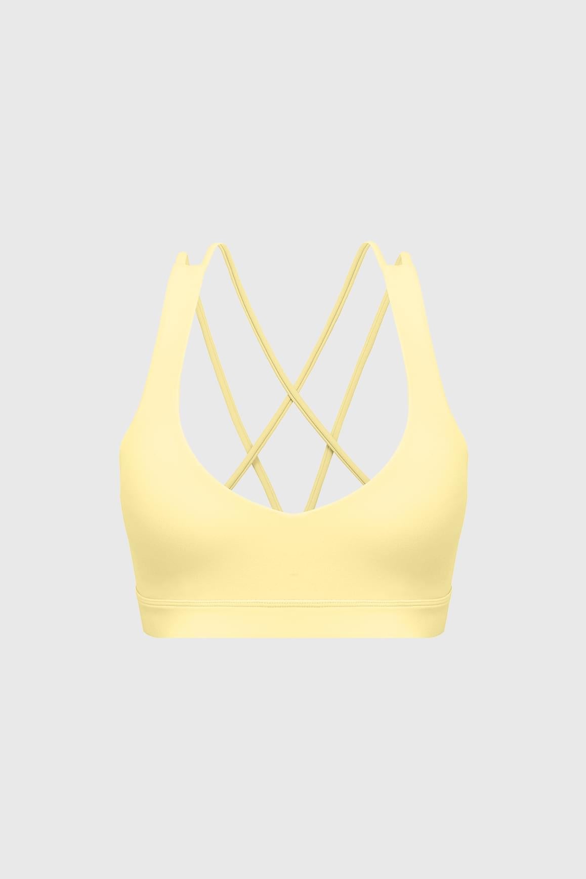 Scoop Neck Crossback Bra | Lemon Drop sports bra featuring a strappy criss-cross back and scoop neckline | WISKII Active