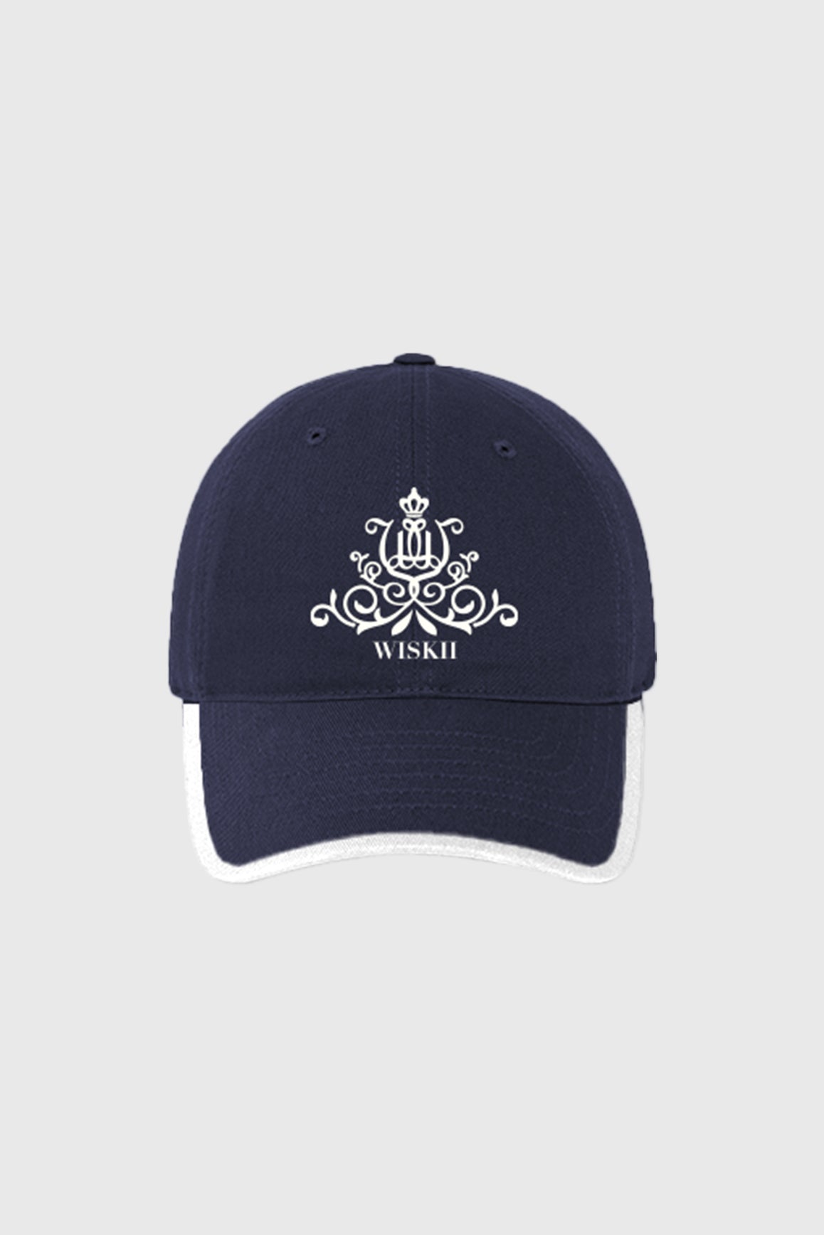 WISKII Studio Sport Cap in midnight blue and white, sports accessories featuring a comfortable, stylish design for active wear.
