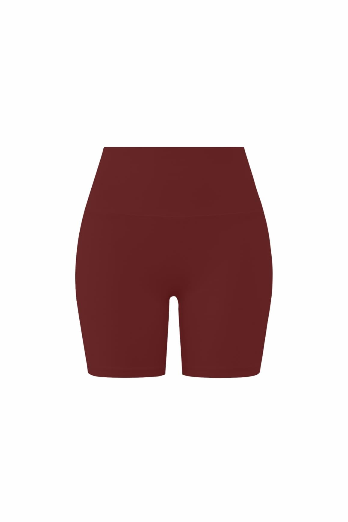 WISKII high-waist Vigor scrunch shorts in mulled wine color, featuring a fitted waistband and stylish design for active or casual wear.