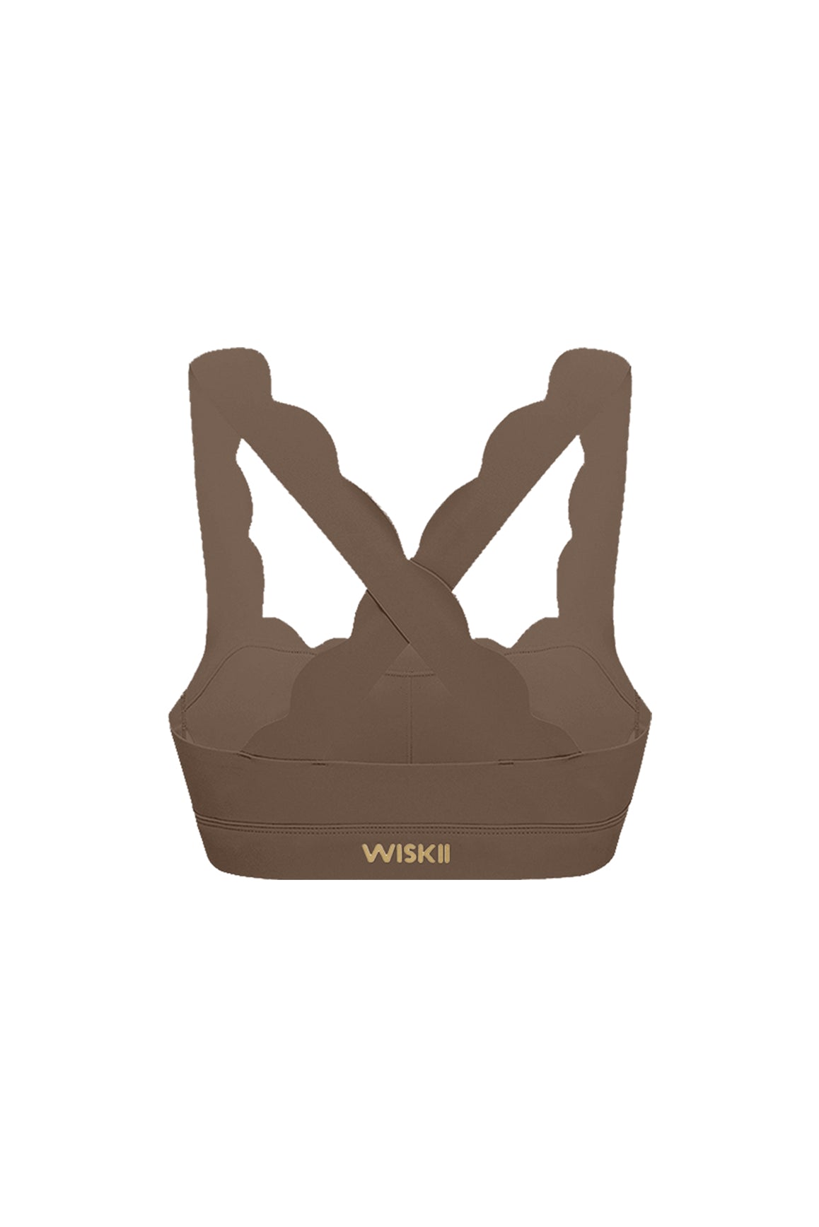 WISKII Cross Back Sports Bra in black, showing its supportive design with cross-back straps and comfortable fit.