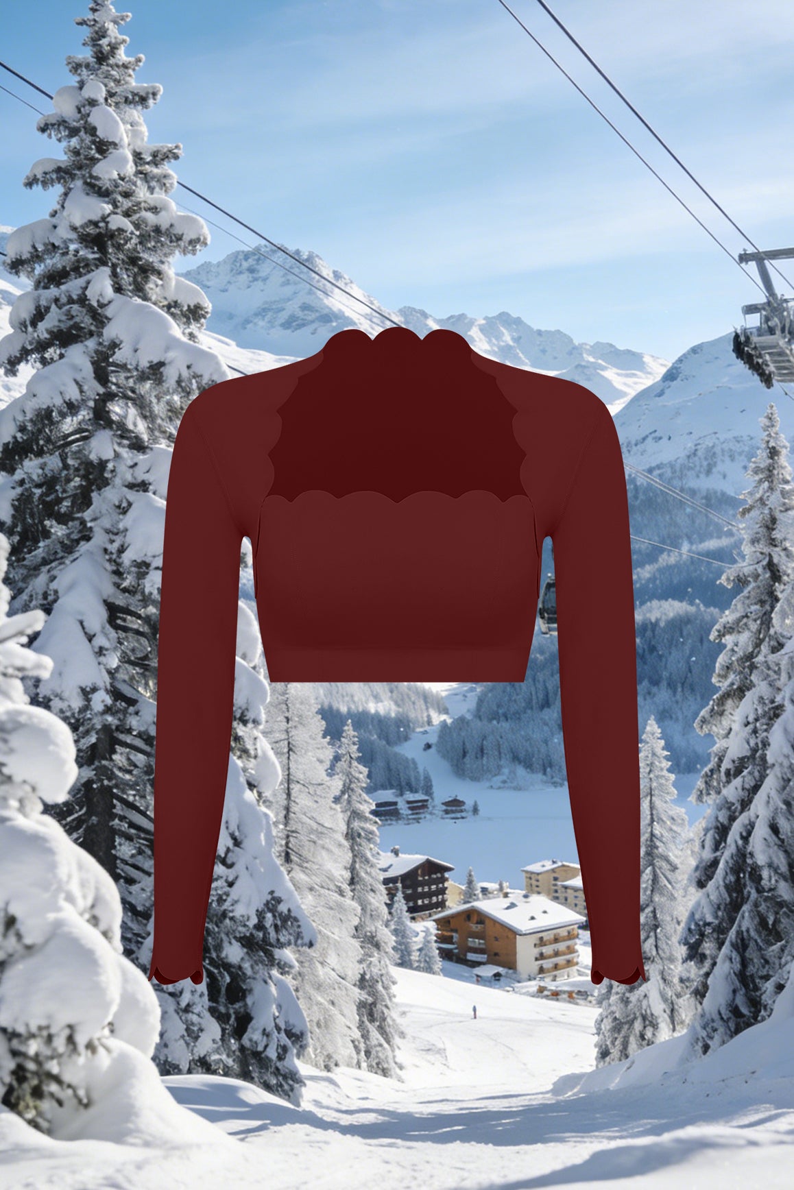 Scallop Cropped Long Sleeve Top