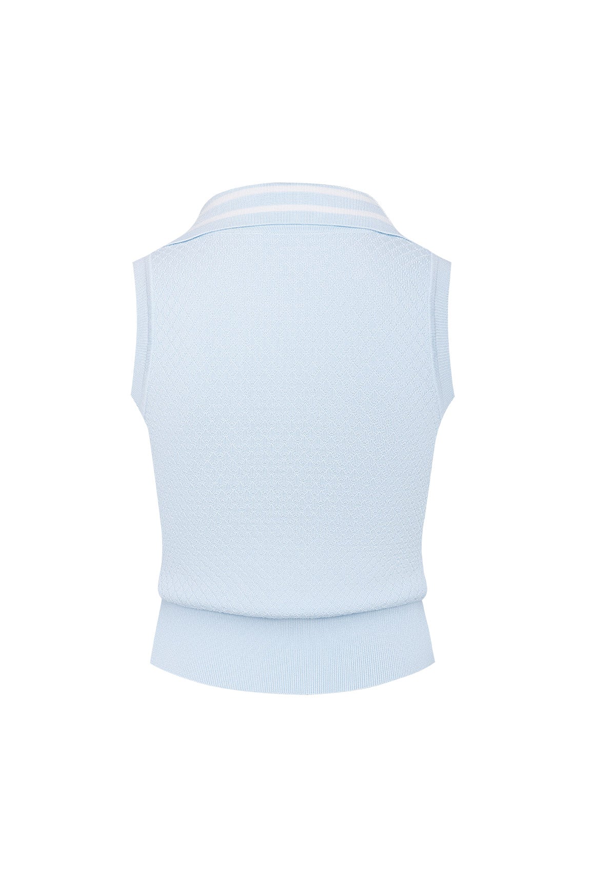 WISKII slim-fit cable knit zip tank vest in cozy, textured cable pattern, displayed flat with zipper detail visible.