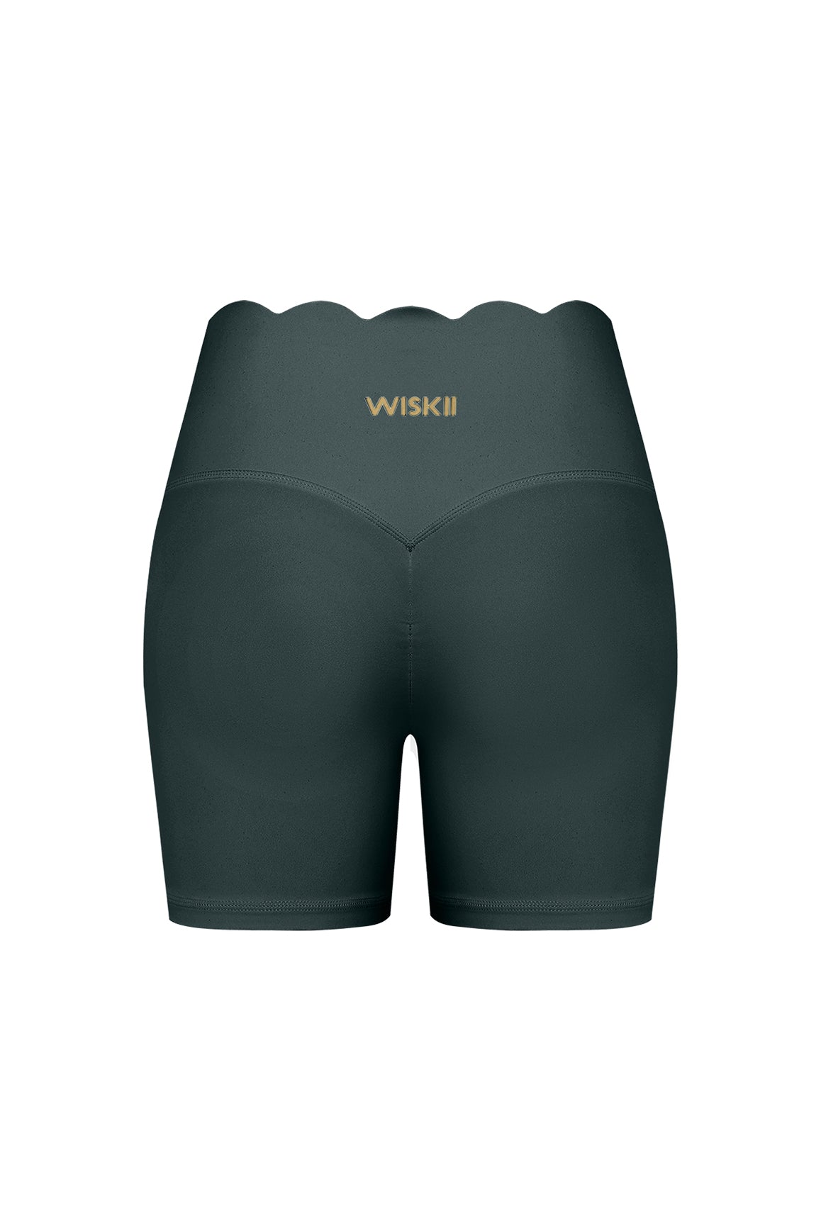High-waist scallop scrunch short in deep sea color, featuring a stylish back design by WISKII.