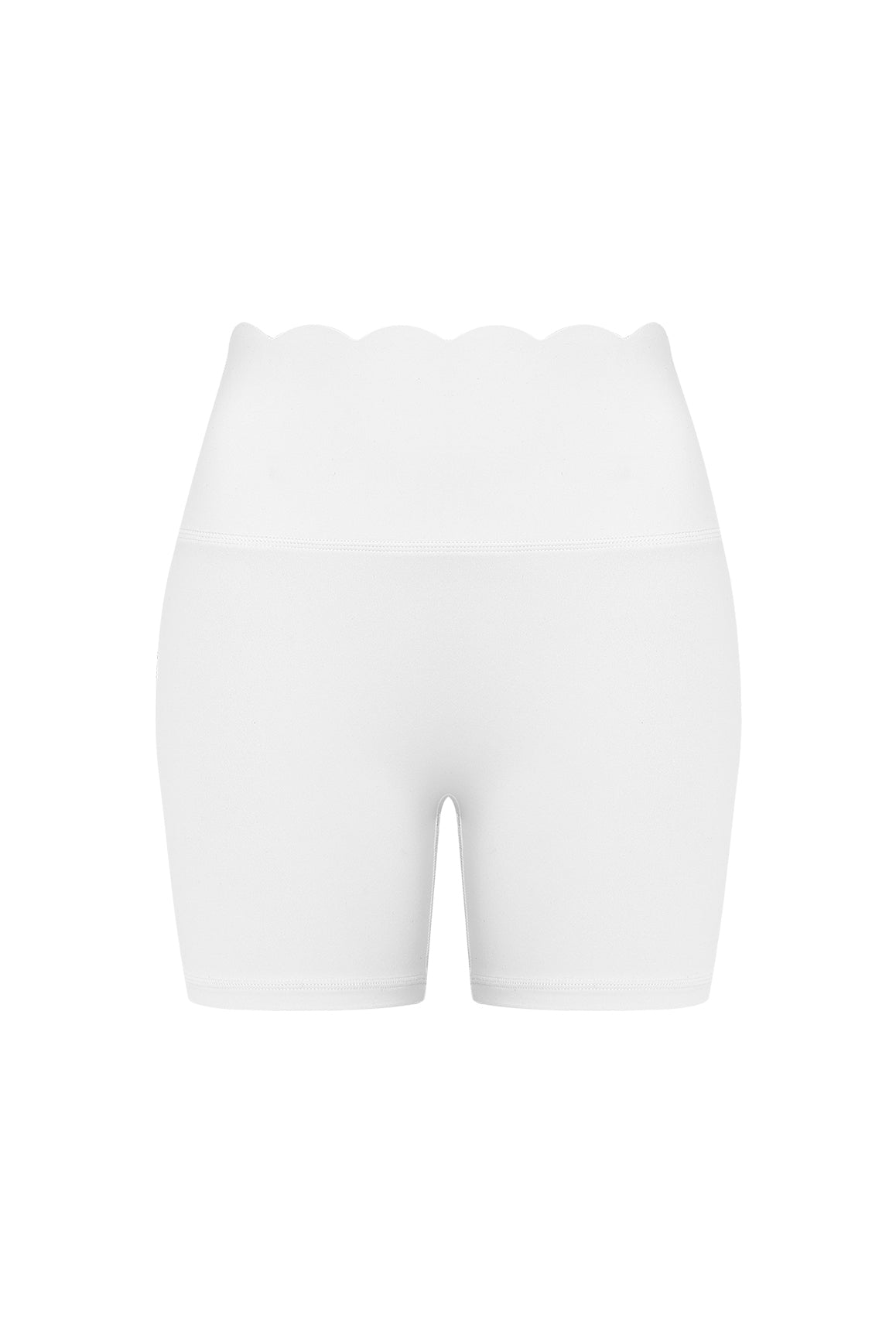 WISKII high-waist scallop scrunch shorts in ivory with a stylish design and comfortable fit.