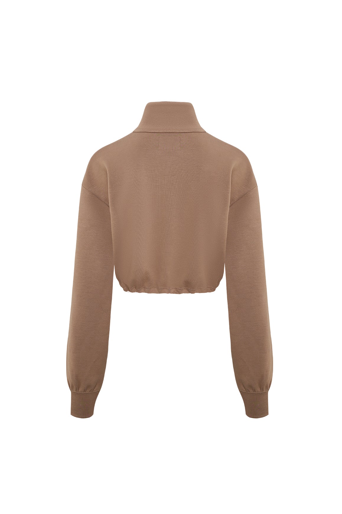 WISKII Serene cropped half-zip pullover hoodie in TAM color, featuring a relaxed fit and stylish design.