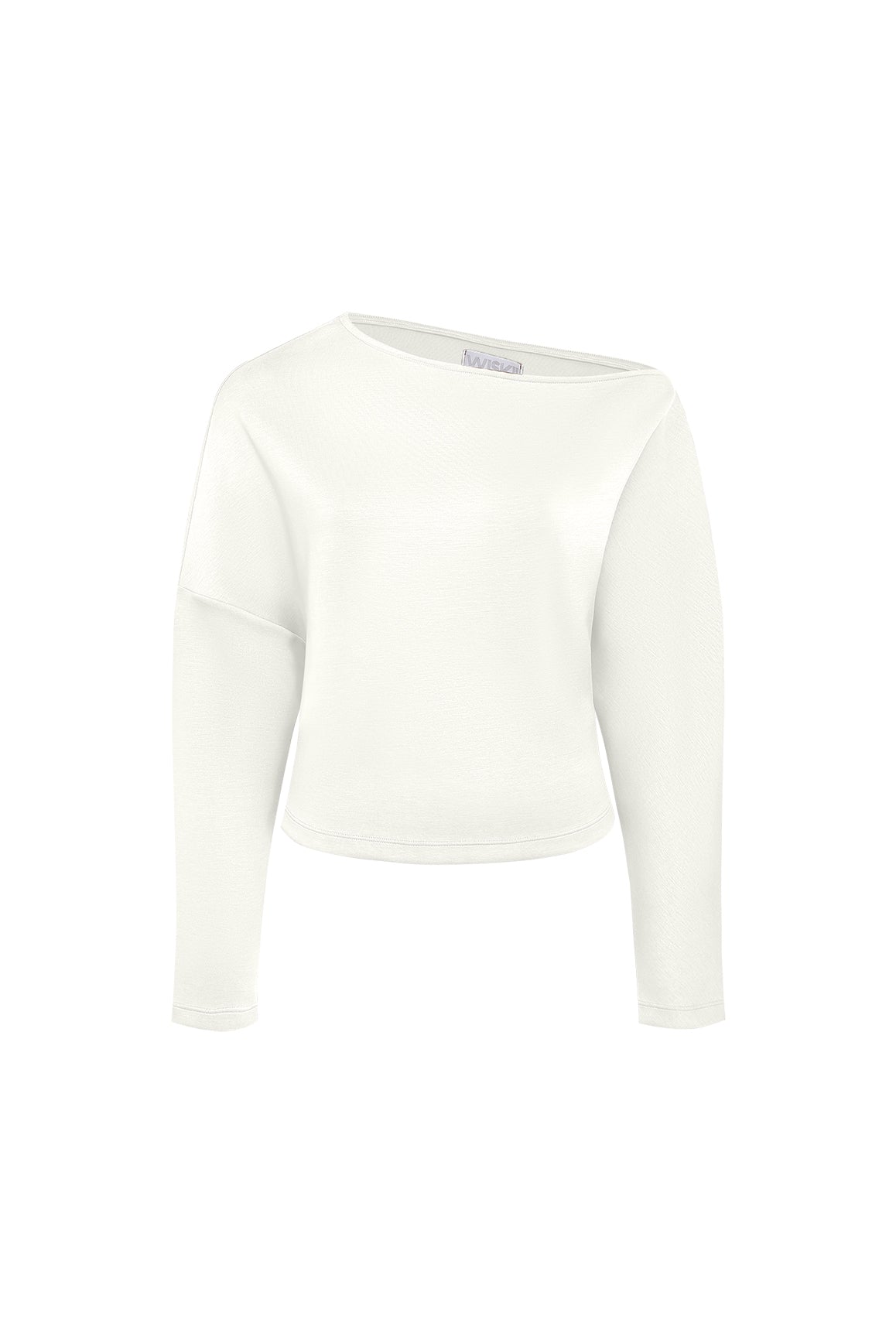 Cream VIVID asymmetric long sleeve top by WISKII, featuring a unique design and fitted style.