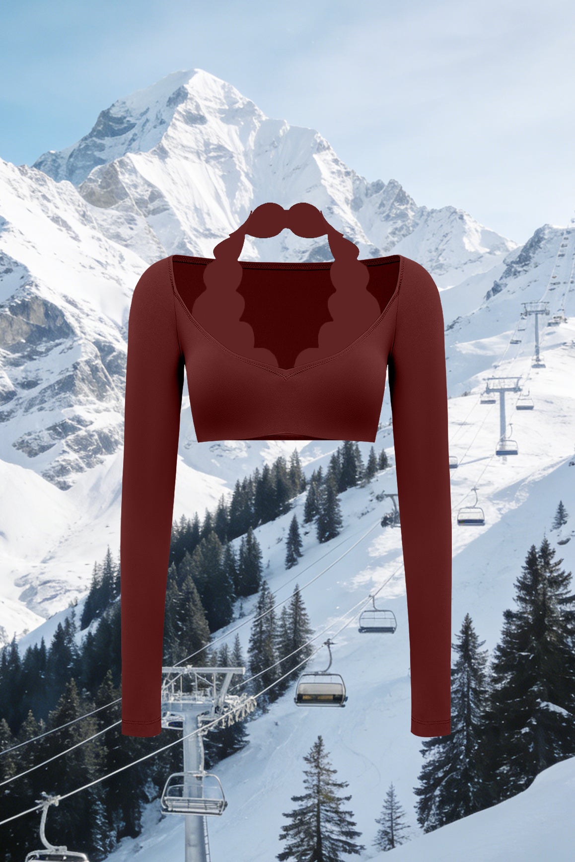 Top corto festoneado de manga larga