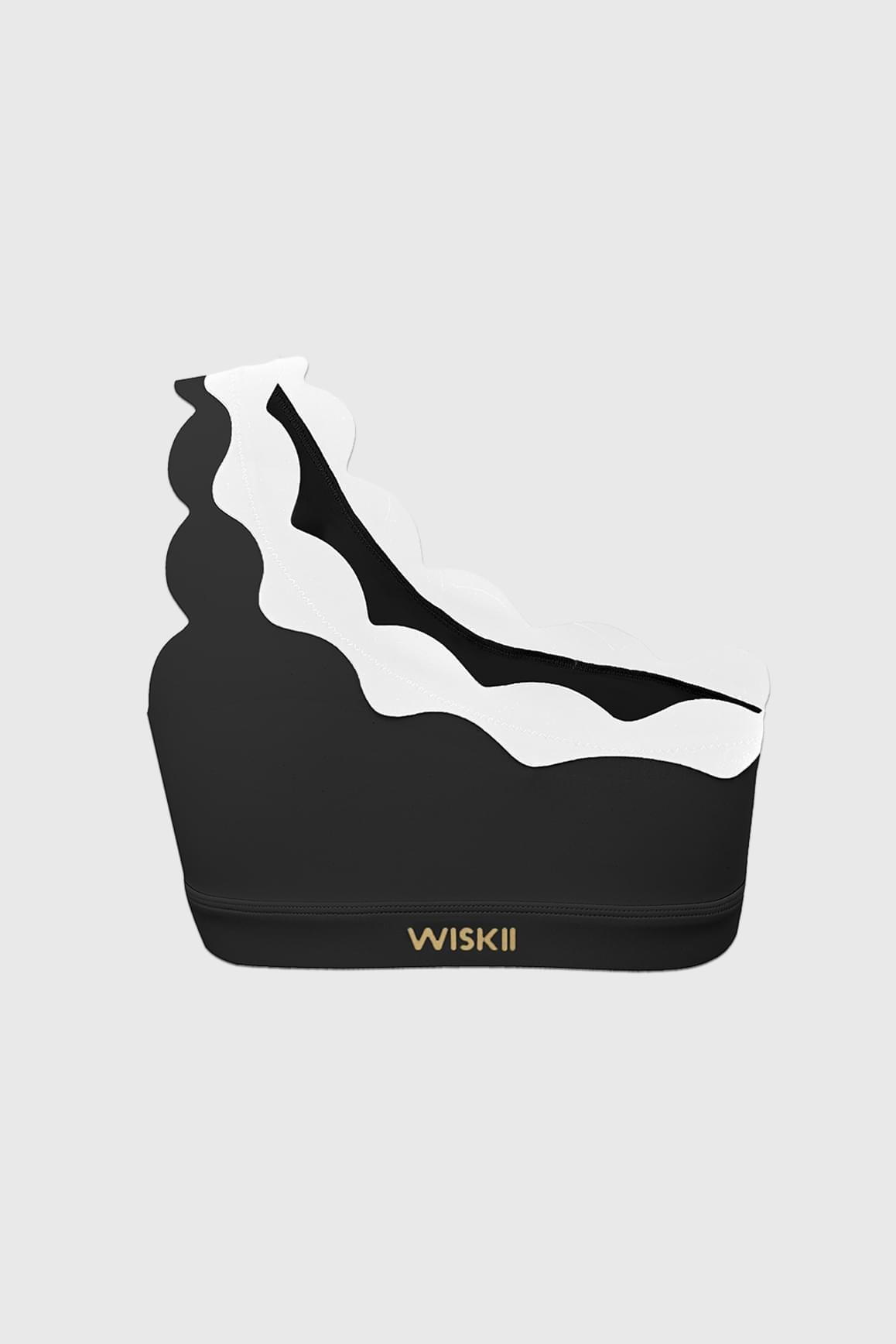 WISKII Riviera 黑色單肩扇貝邊運動內衣,具扇貝邊設計與支撐合身版型