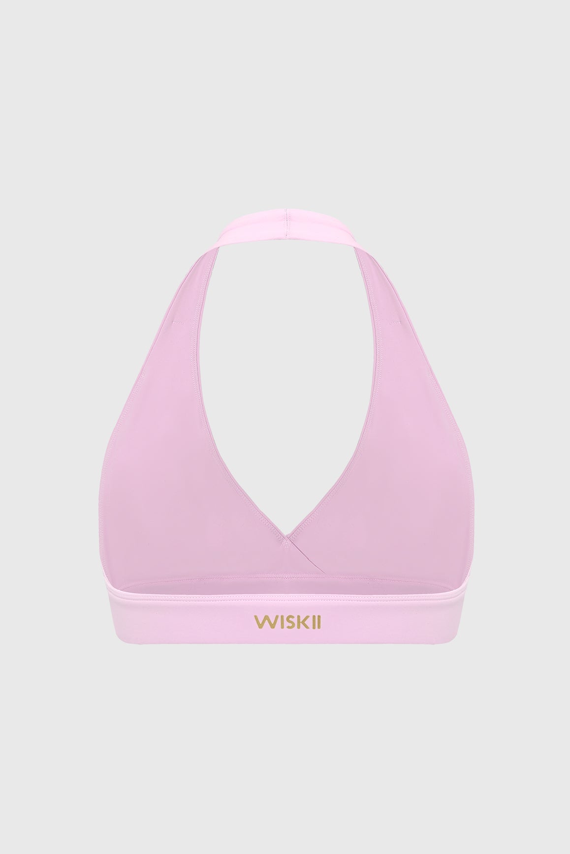 WISKII Ripple Ruched Halter Sports Bra in black with ruched detailing and halter neckline, designed for active wear.