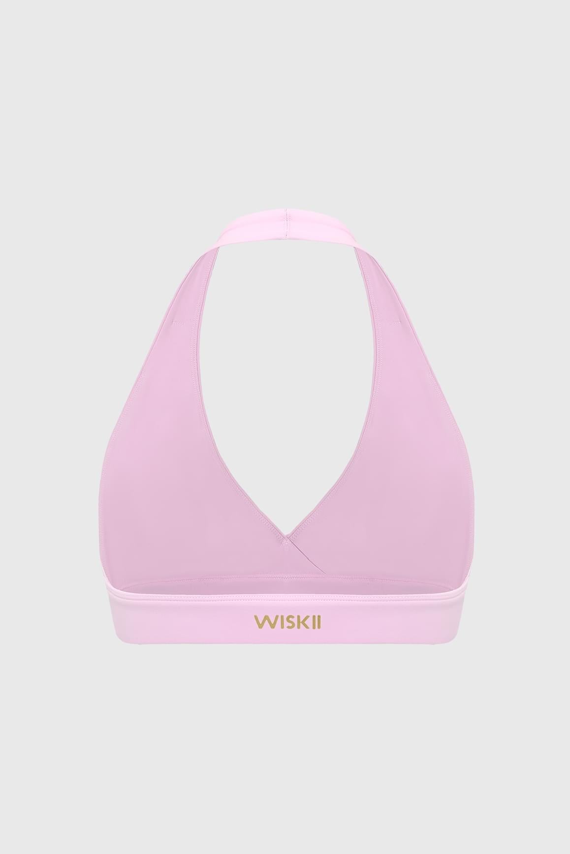 WISKII Ripple Ruched Halter Sports Bra 黑色款,帶有抽繩細節與掛脖領型,專為運動穿搭設計