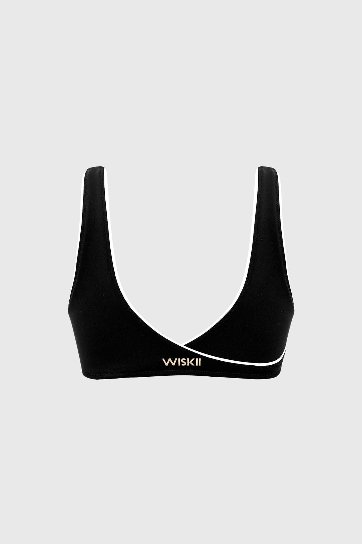WISKII Riviera 對比滾邊運動內衣,黑白配色,具支撐設計及對比滾邊細節