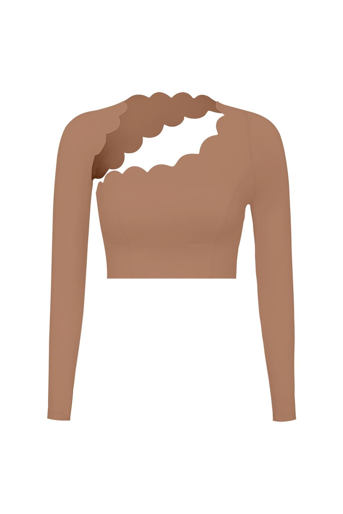 Asymmetrical Long Sleeve Crop Top - WISKIIWS317TuscanTanS