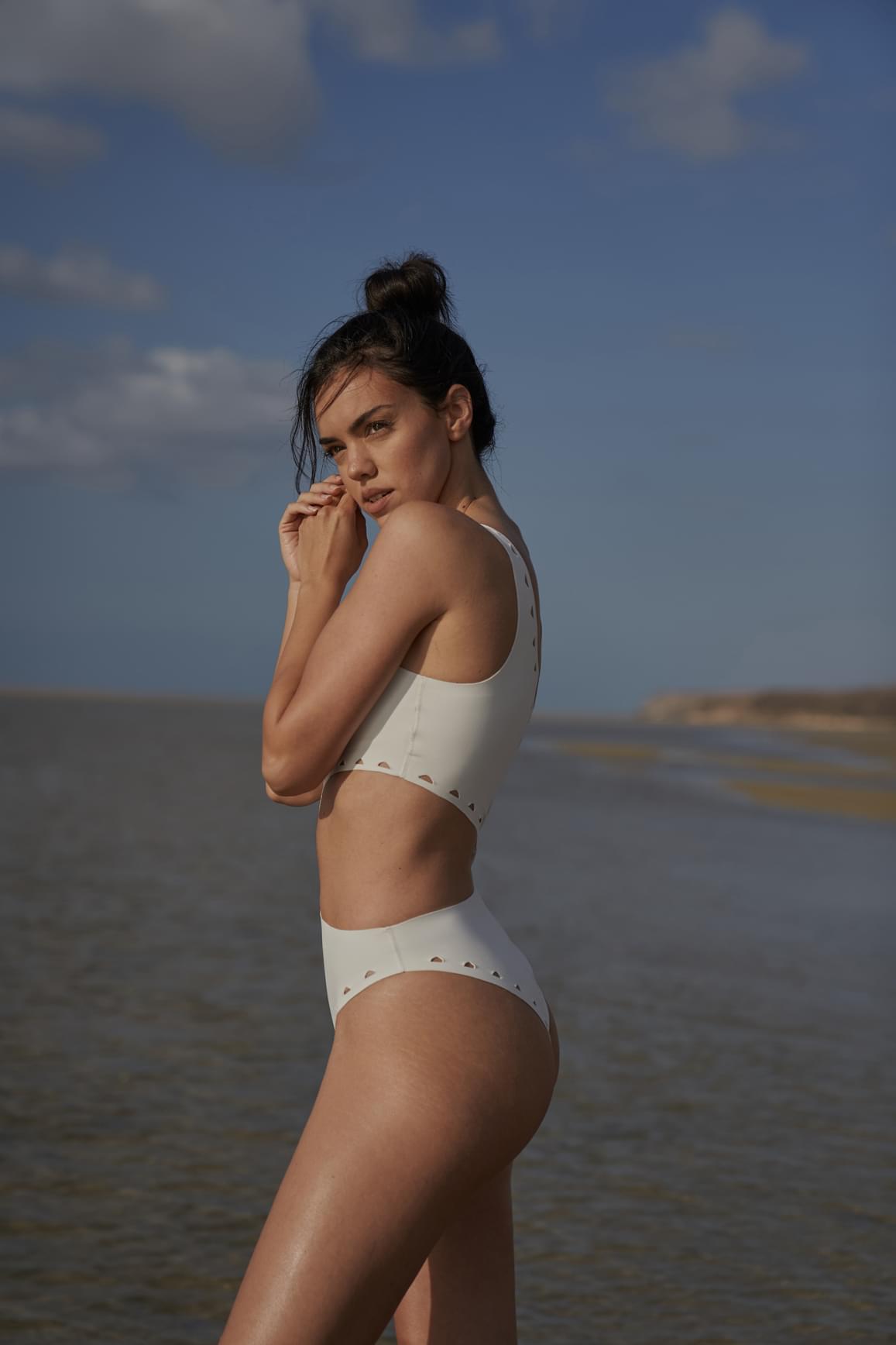 One Shoulder Laser Cut Swimsuit - WISKIIWS276ivoryS