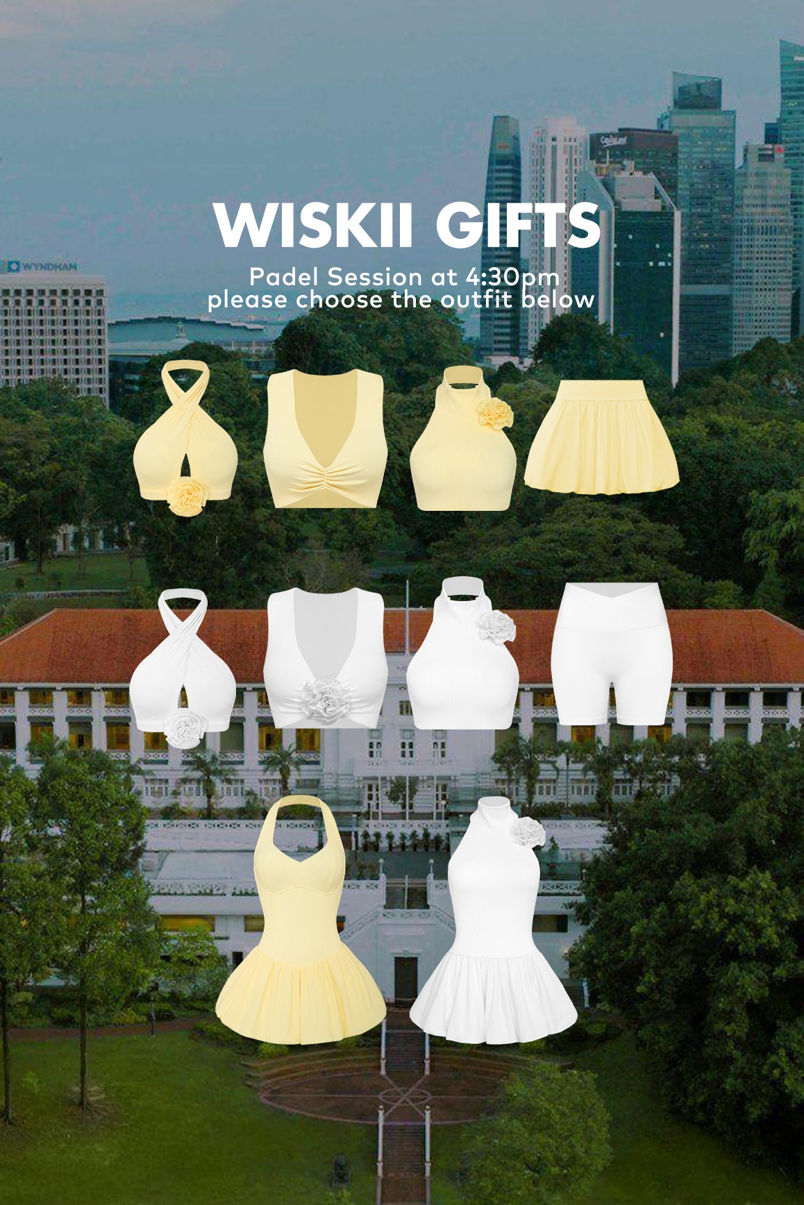 WISKII VOUGE x WISKII Wellness Day event image showing a padel tennis match scene in the afternoon.