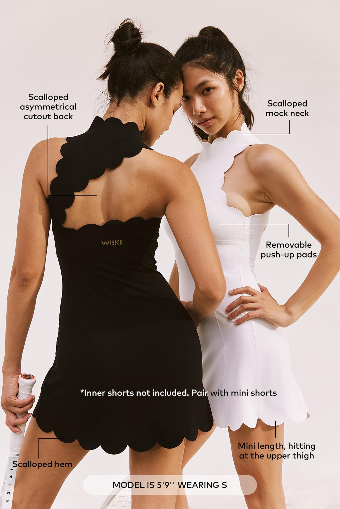 Scallop Back Mock Neck Dress - WISKIIWS363blackS