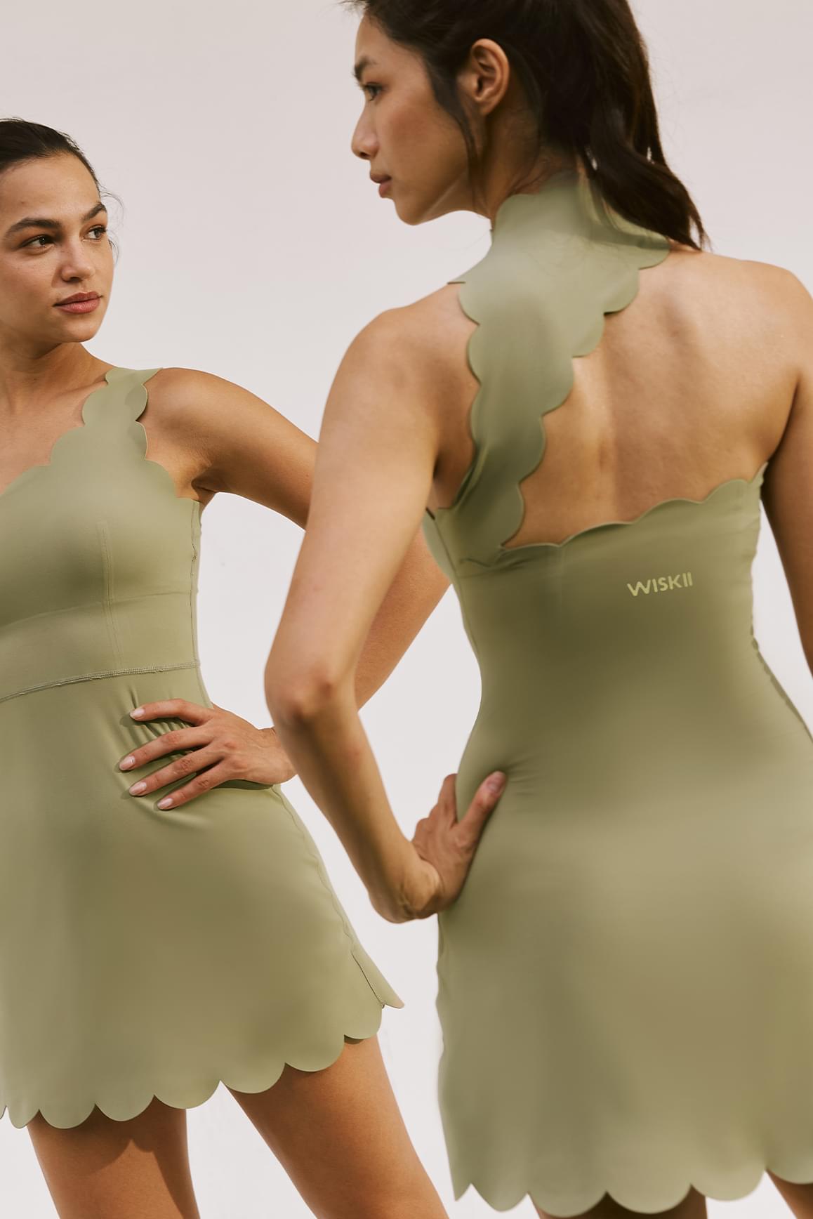 Scallop Back Mock Neck Dress - WISKIIWS363mutedkhakiS