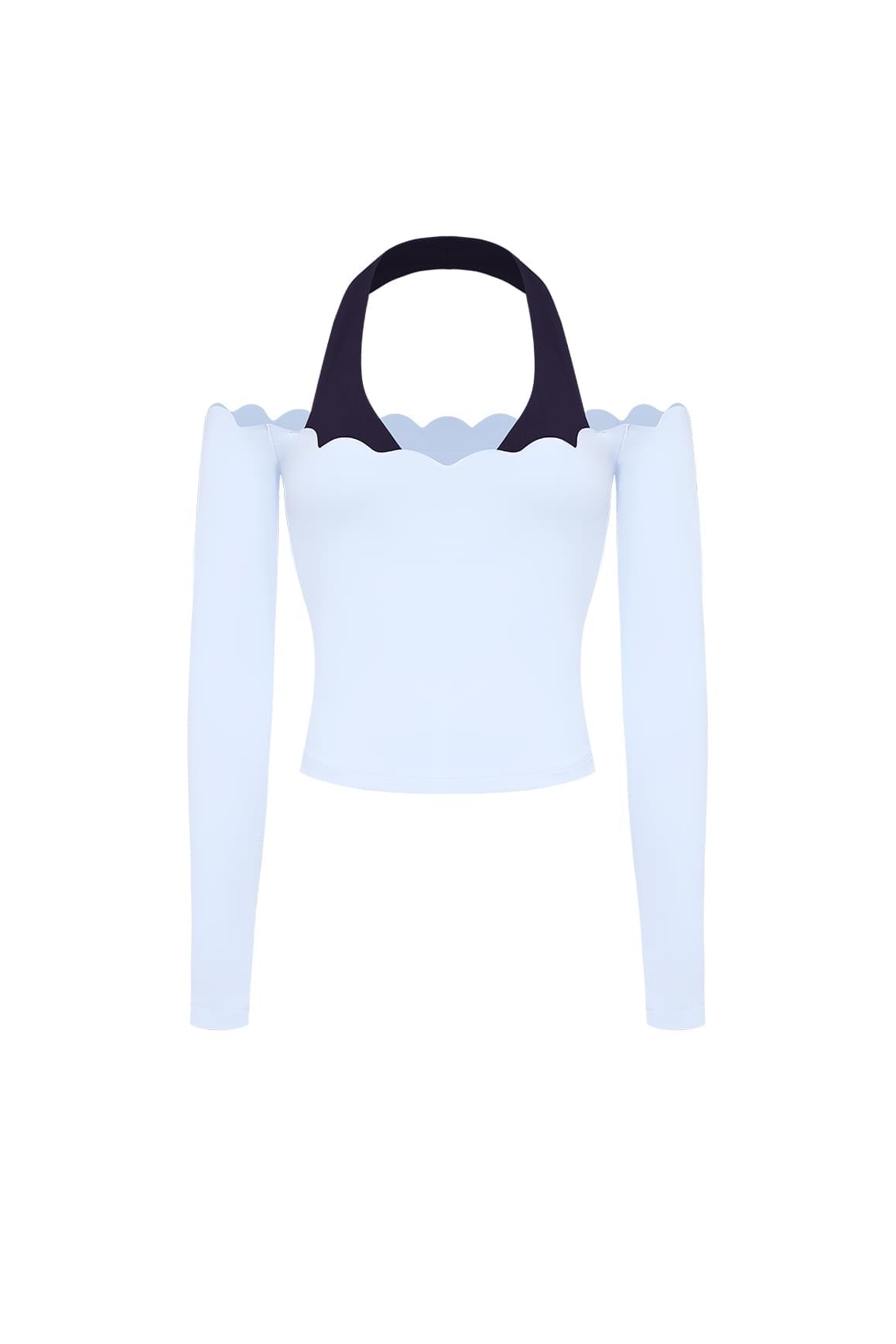 Scallop Off-Shoulder Colorblock Long Sleeve Top - WISKIIWS672heavenlymidnightS