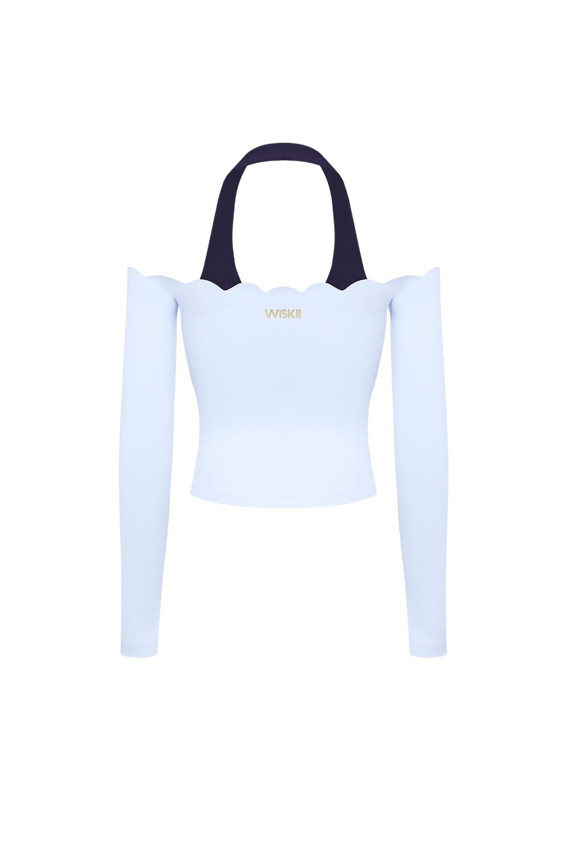 Scallop Off-Shoulder Colorblock Long Sleeve Top - WISKIIWS672heavenlymidnightS