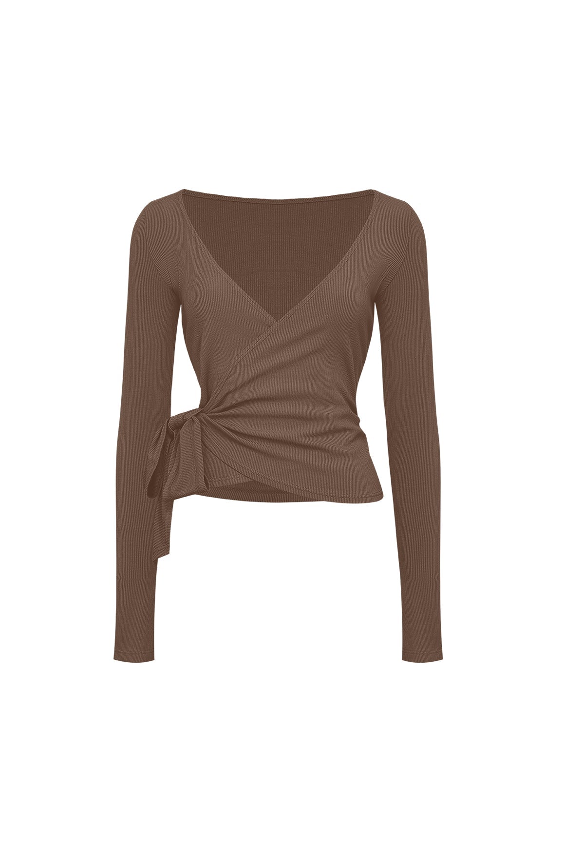 Tie-Front Long Sleeve Top - WISKII - Shirts & Tops