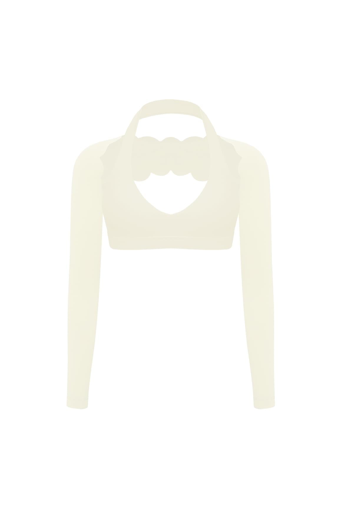 V-Cut Halter Bra & Scalloped Long Sleeve Sports Shrug - WISKIIWS611599oatmilkS