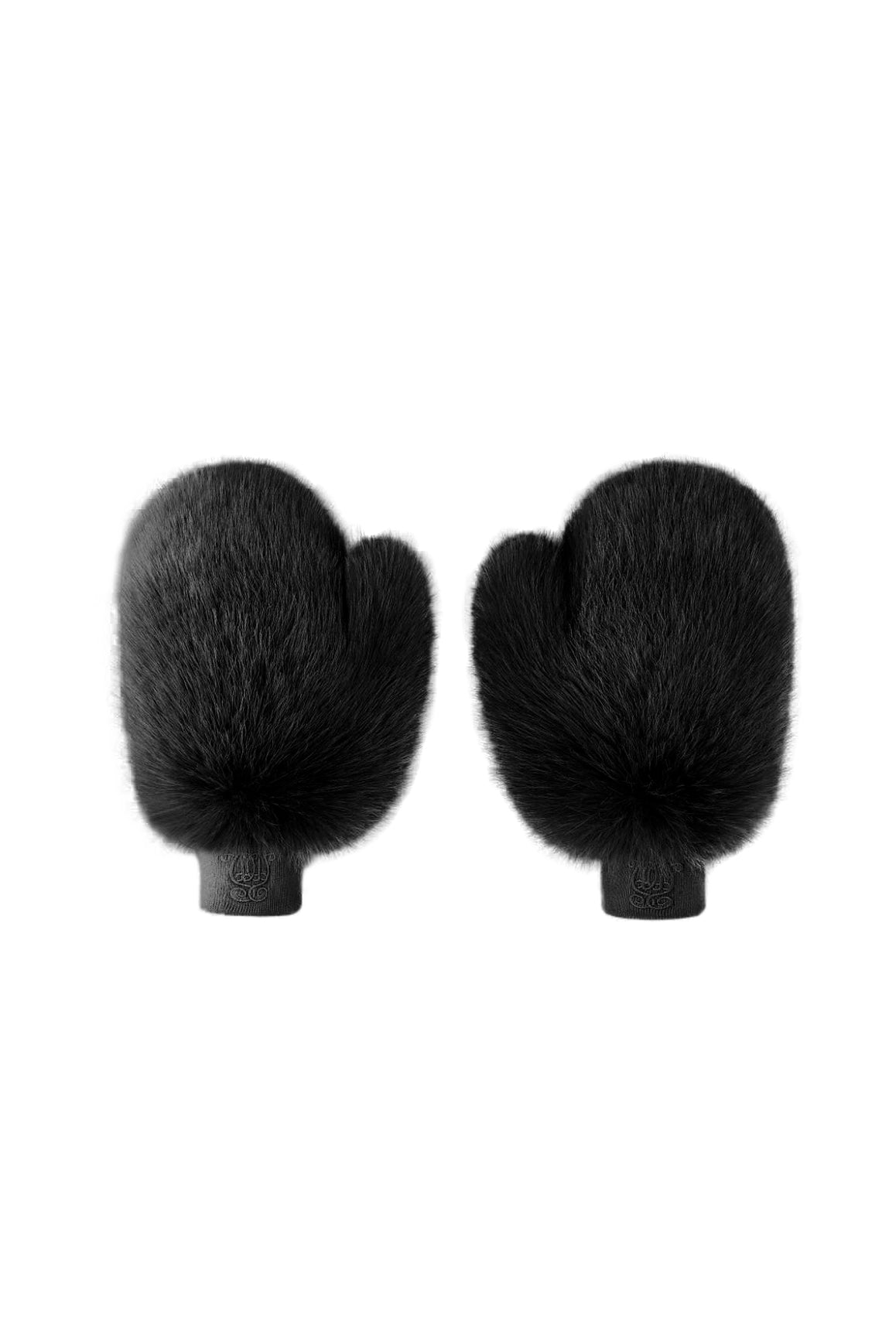 Black Frost Faux Fur Mittens by WISKII, cozy accessories with plush faux fur texture and one-size fit.