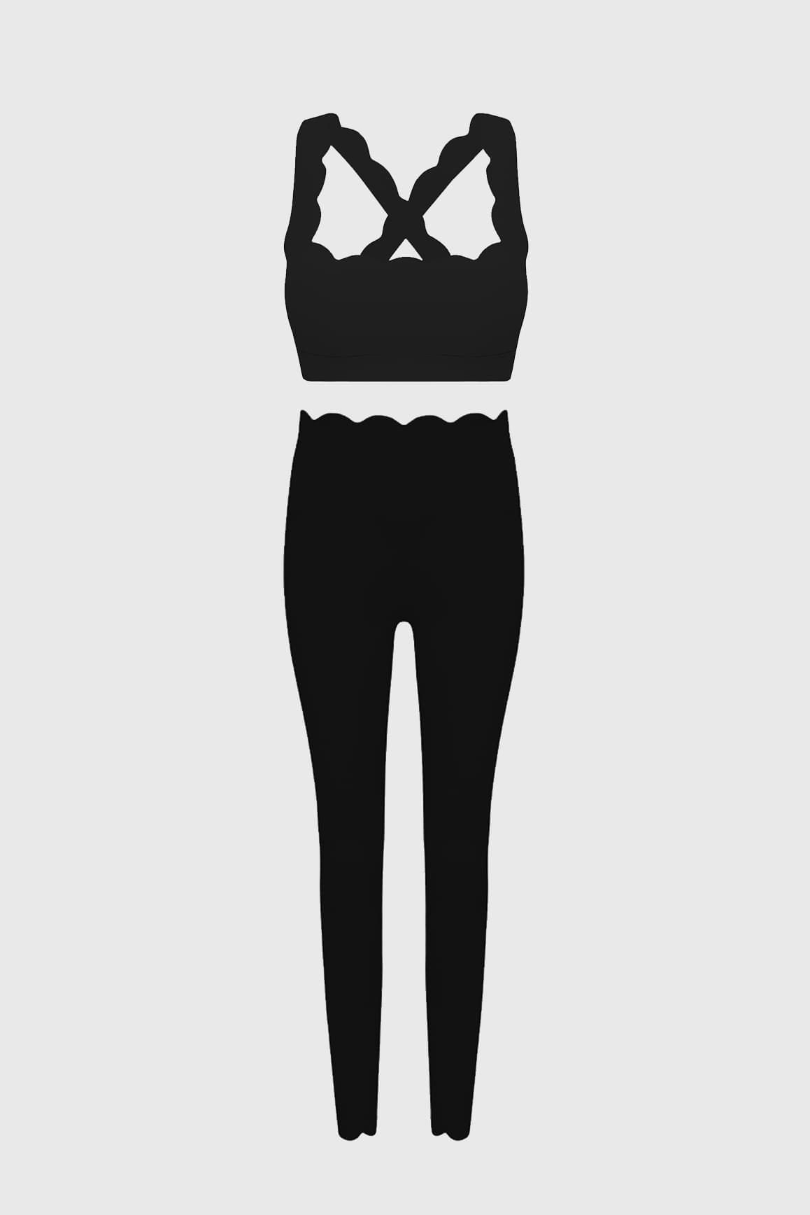 WISKII Elegant Scallop outfit bundle featuring a pink one-shoulder sports bra and matching leggings from the WISKII collection.