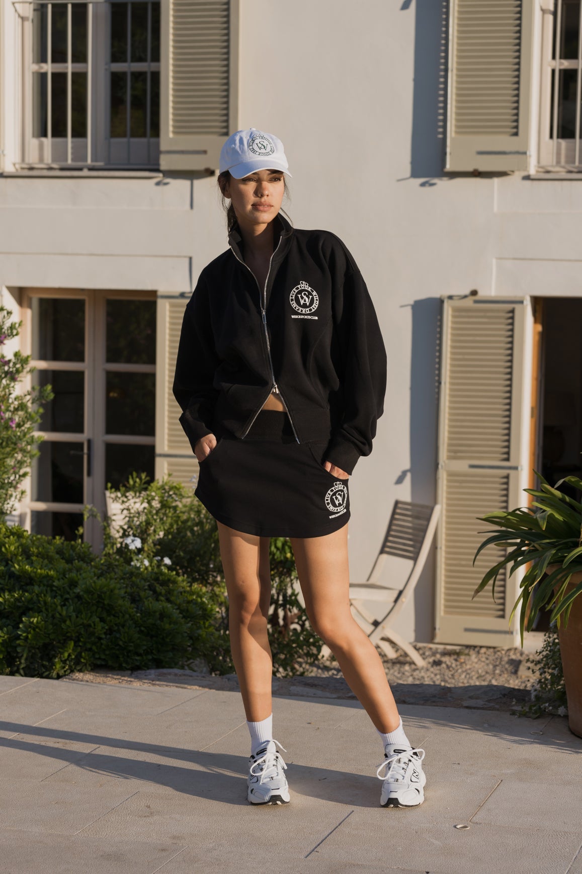 WISKII two-way zipper jacket and stylish mini sweat skirt in flame orange, featuring a matching outfit bundle for a trendy look.