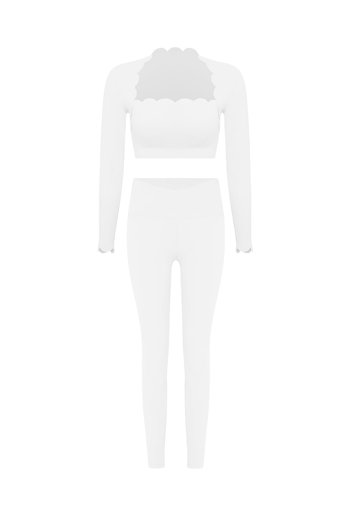 スカラップクロップド長袖トップ+Vウエストヨガレギンス |バンドル衣装