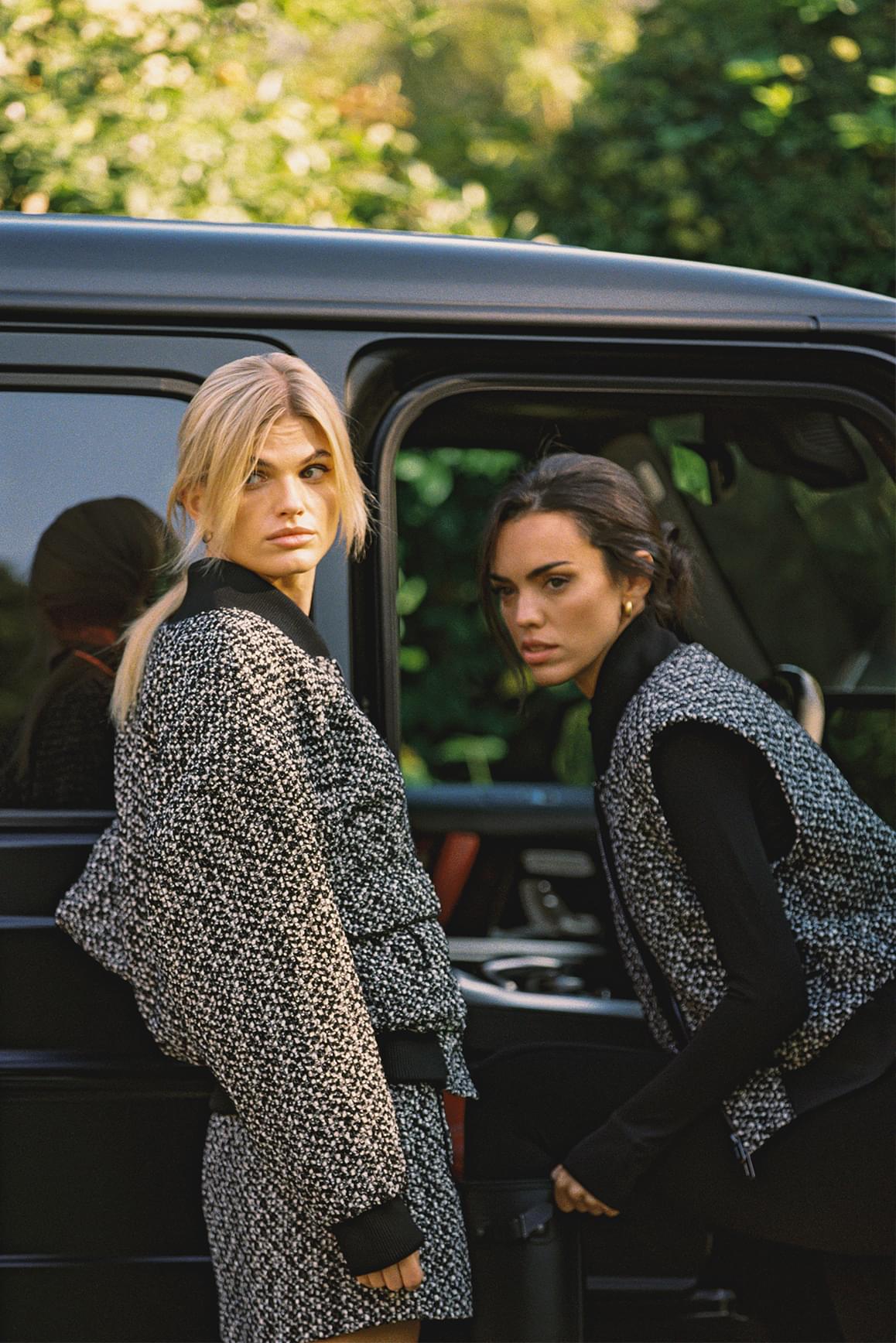 WISKII The Legacy Tweed Jacket, a stylish hooded jacket in a textured tweed fabric, shown in size S.