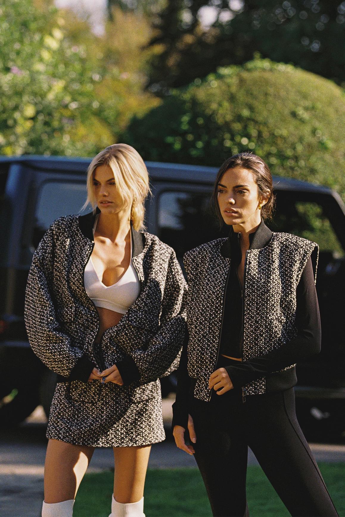 WISKII The Legacy Tweed Jacket in S, a stylish hooded tweed jacket with a classic design and textured fabric.