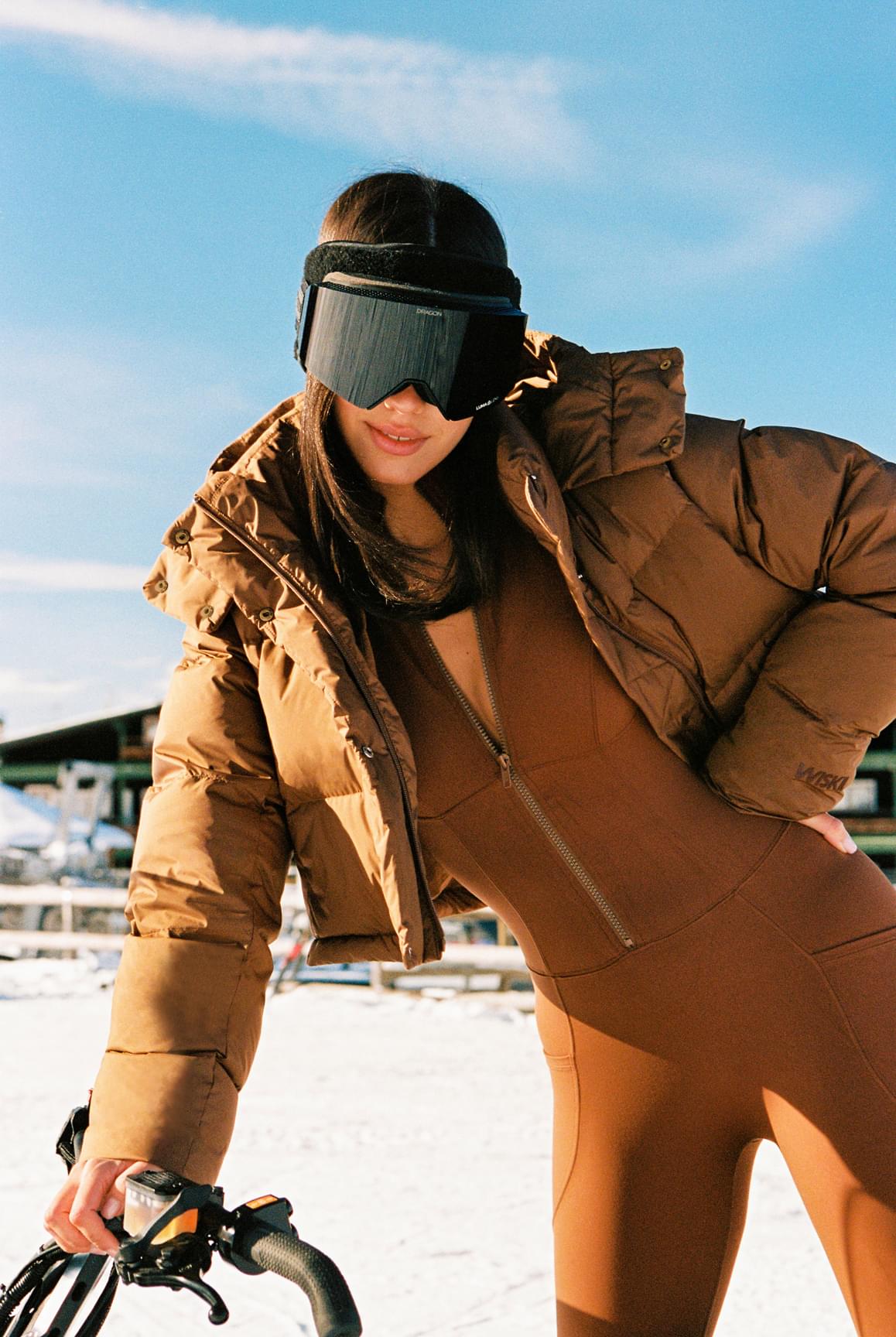 WISKII Cropped Convert Down Jacket in ivory, stylish hooded jacket with quilted design and down insulation.