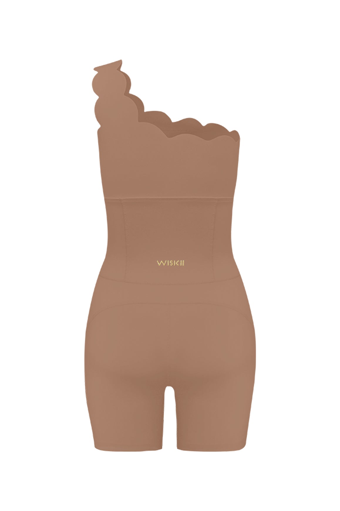 One-Shoulder Scallop Yoga Romper | Color Tuscan Tan | WISKII Active