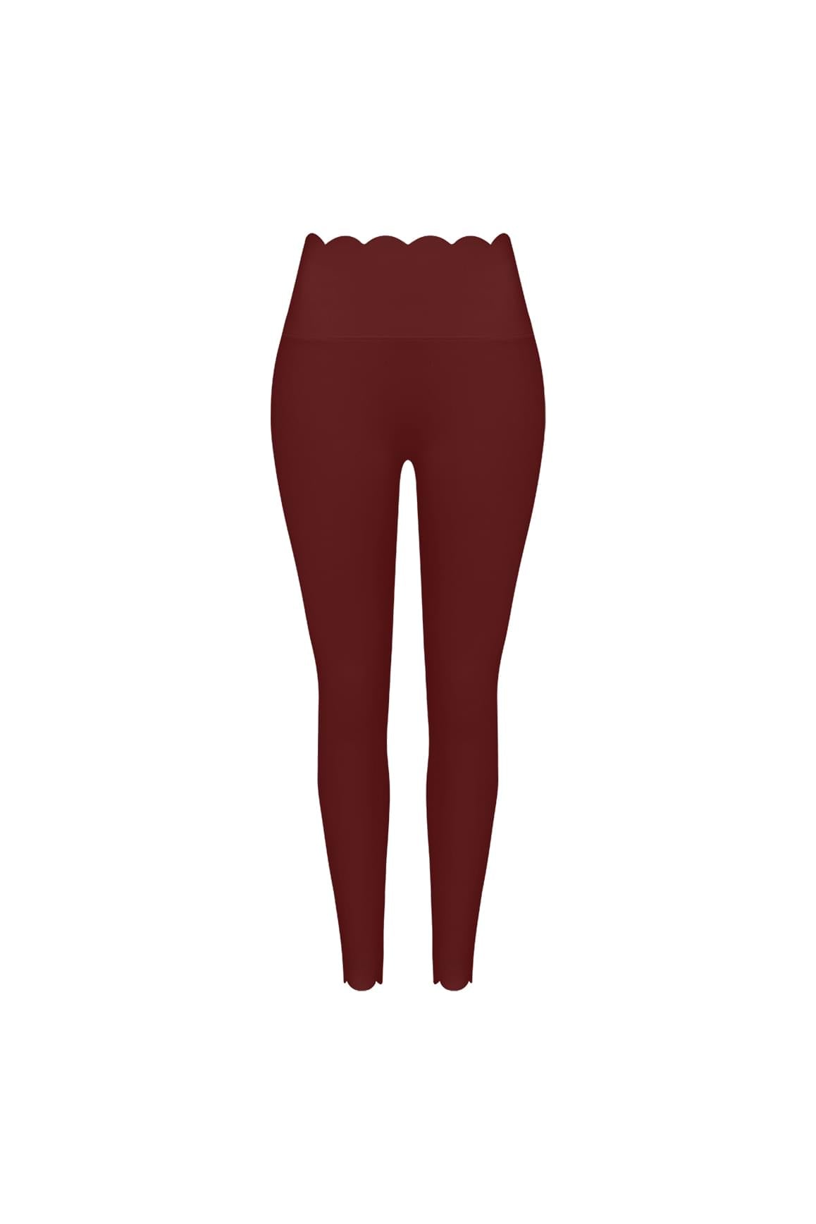 WISKII 熱紅酒色高腰扇形皺褶緊身Leggings,採用合身剪裁,搭配扇形細節與皺褶裝飾