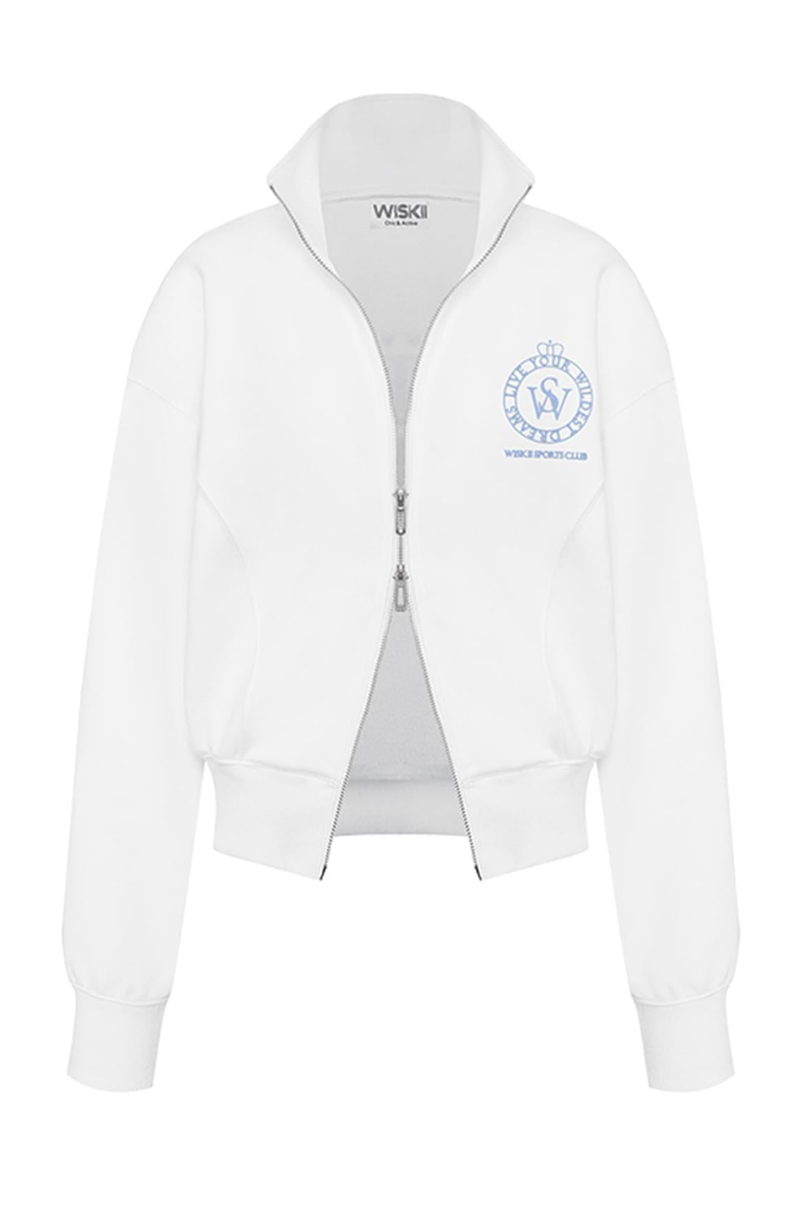 WISKII Two-Way Zipper Loungewear Jacket in oat milk color, featuring a comfortable fit and dual zipper design.