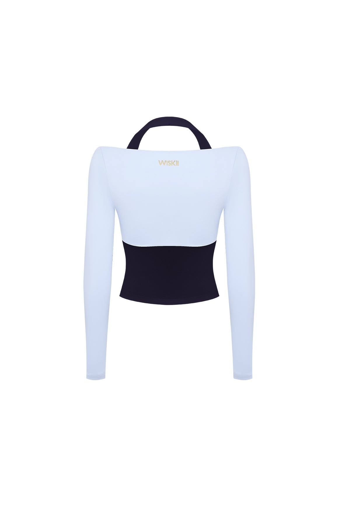 WISKII colorblock one-piece long sleeve top with dark midnight and contrasting panels, casual shirt for stylish everyday wear