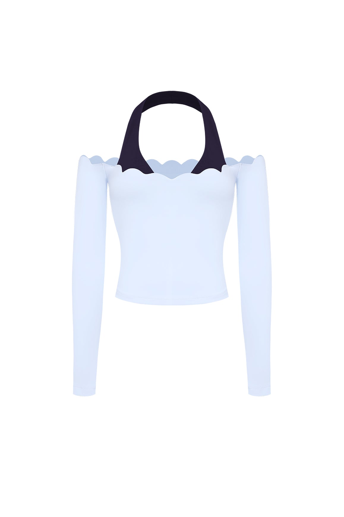 Scallop Off-Shoulder Colorblock Long Sleeve Top