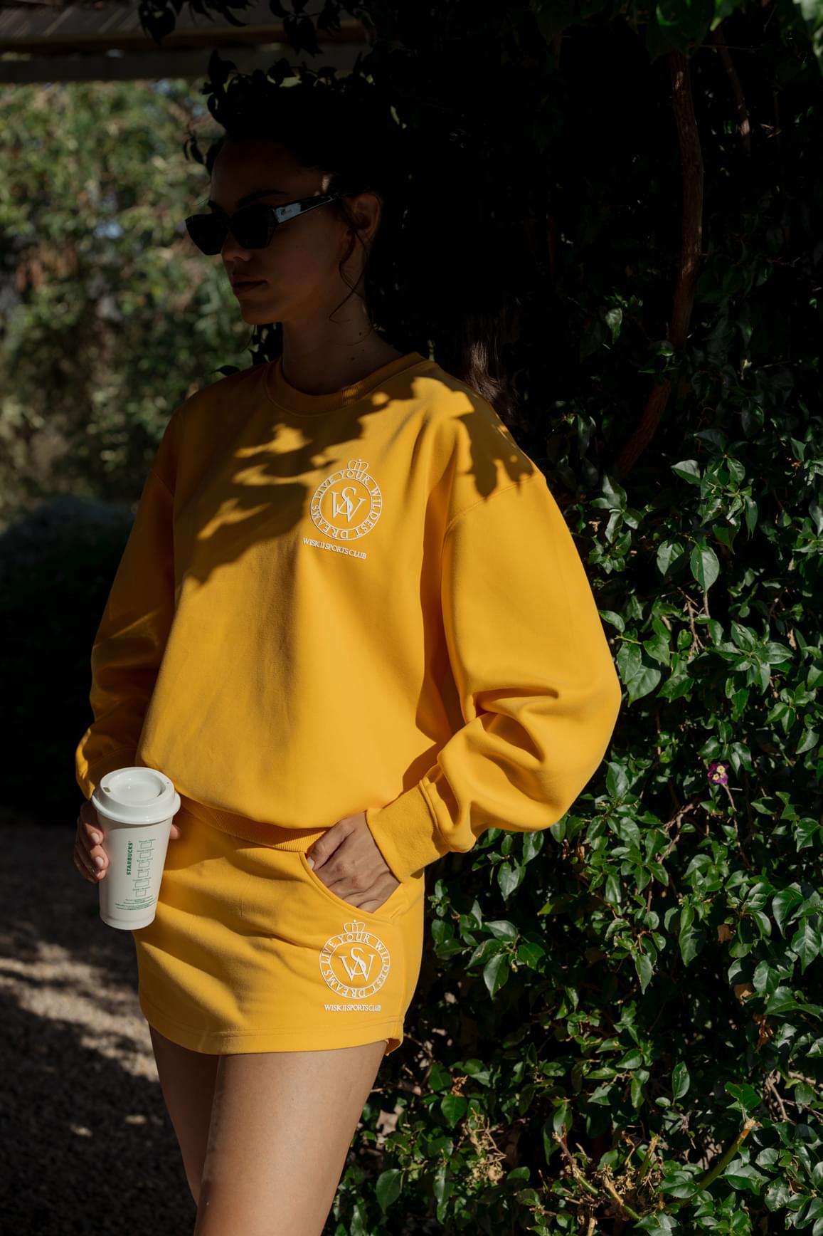 WISKII Stylish Ease Mini Sweat Skirt in latte, casual skirt made of soft sweat fabric, featuring a relaxed fit and mini length.
