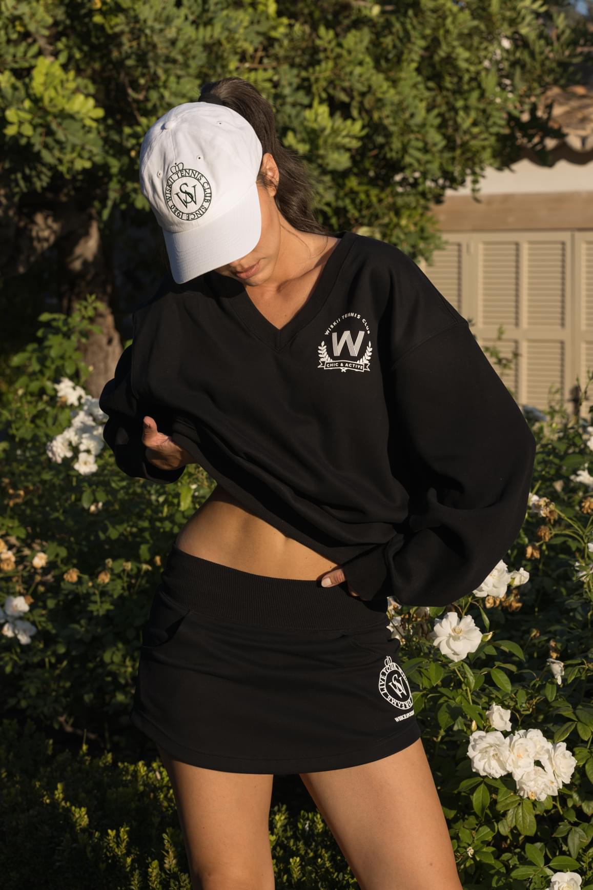 WISKII Stylish Ease Mini Sweat Skirt in latte color, casual skirt with a comfortable fit and soft fabric.