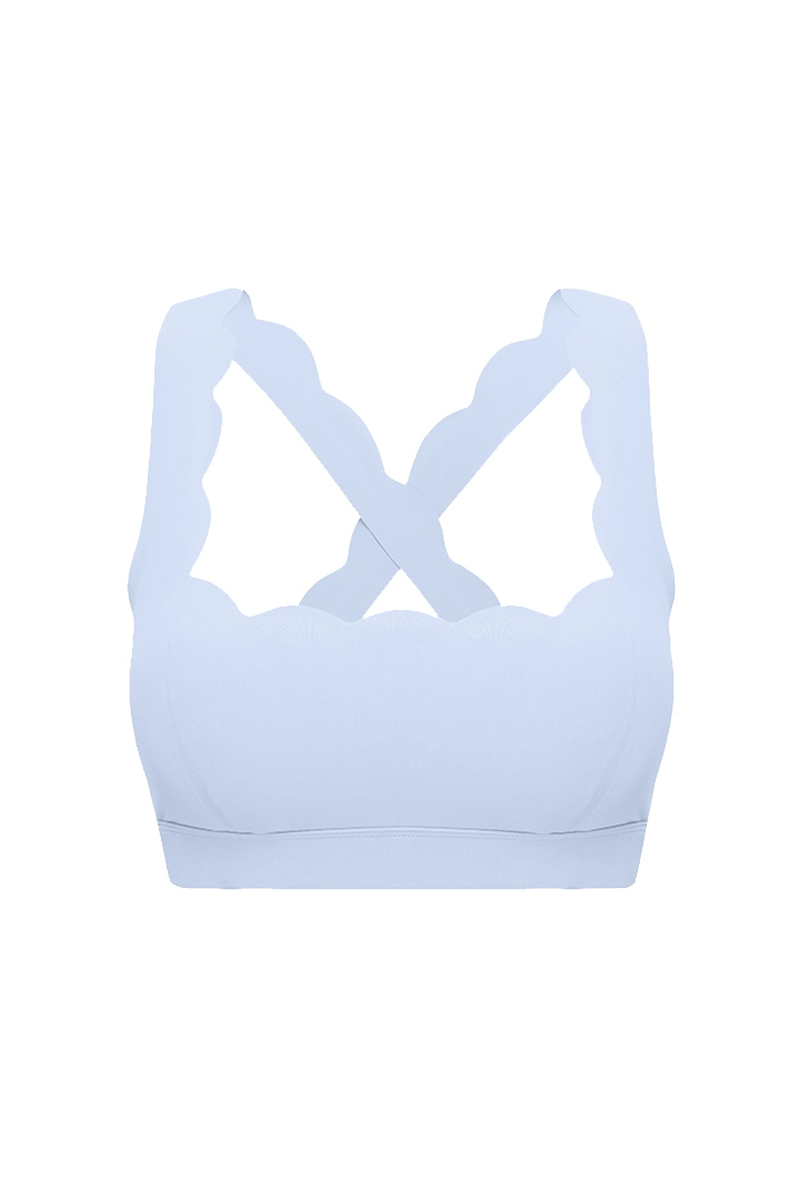 WISKII Cross Back Sports Bra in Heavenly Blue, featuring a supportive design with cross-back straps for active wear.