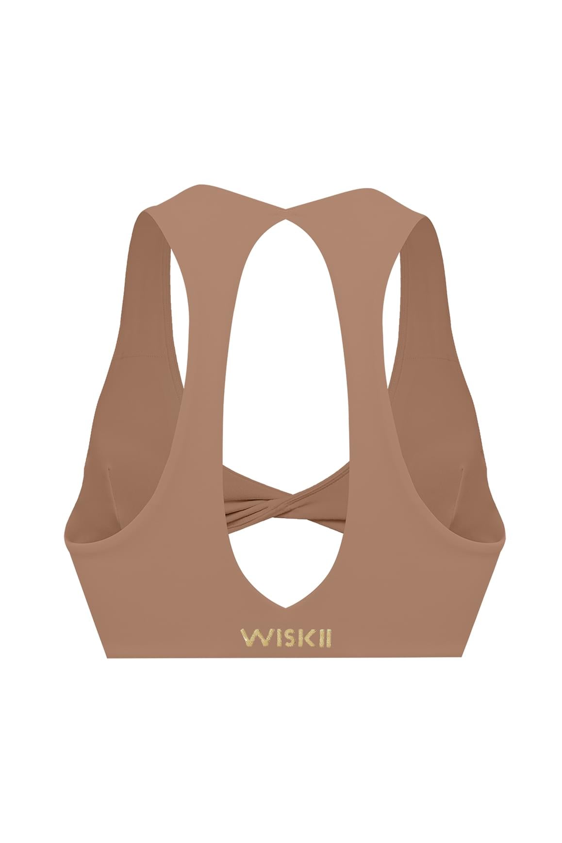 WISKII 象牙白運動內衣,採用前扭結設計,提供舒適支撐,適合日常運動穿搭。